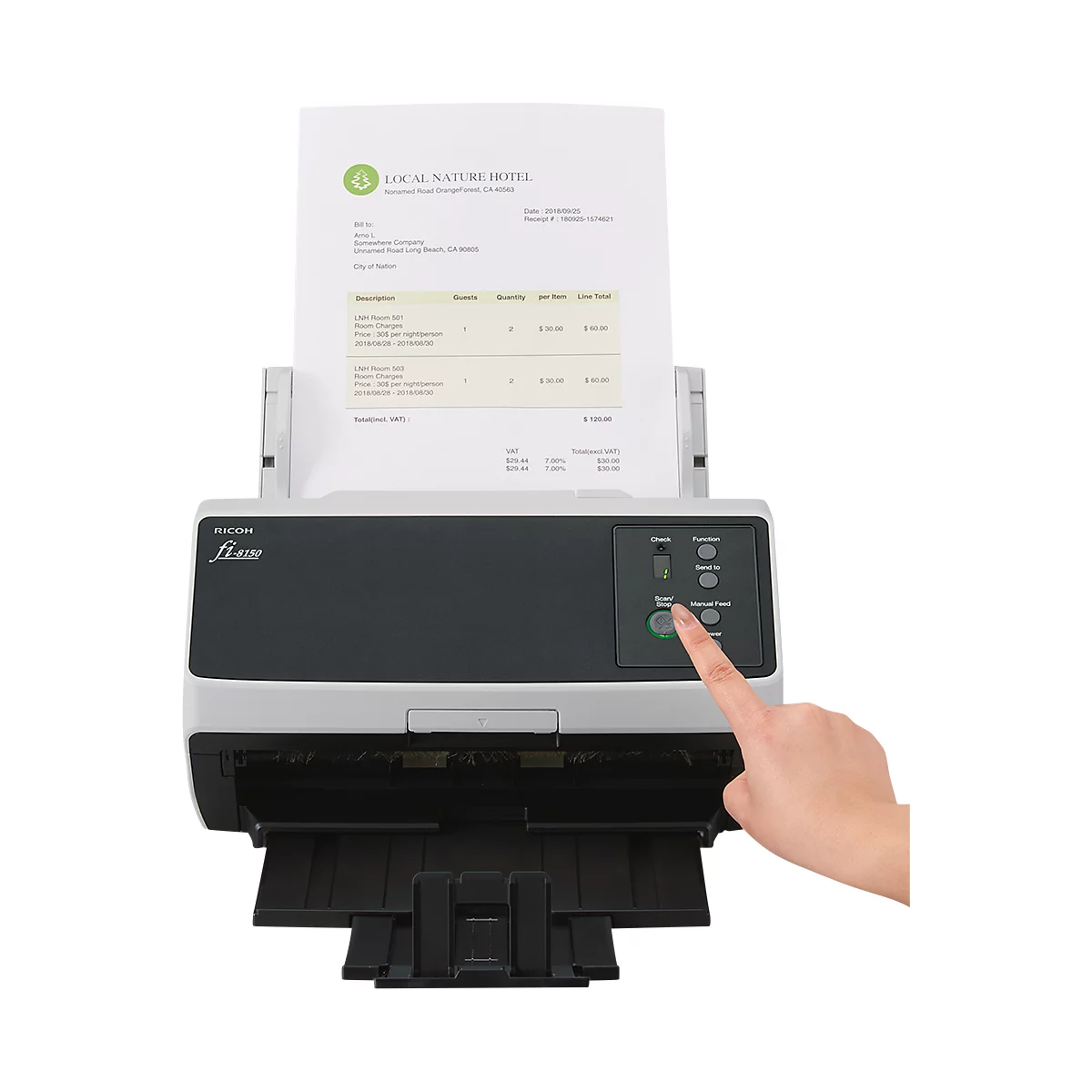 Dokumentenscanner RICOH fi-8150, Schwarzweiß/Farbe, 50 Seiten/min. & 100 Seiten/min., Duplex, USB/LAN, bis A4