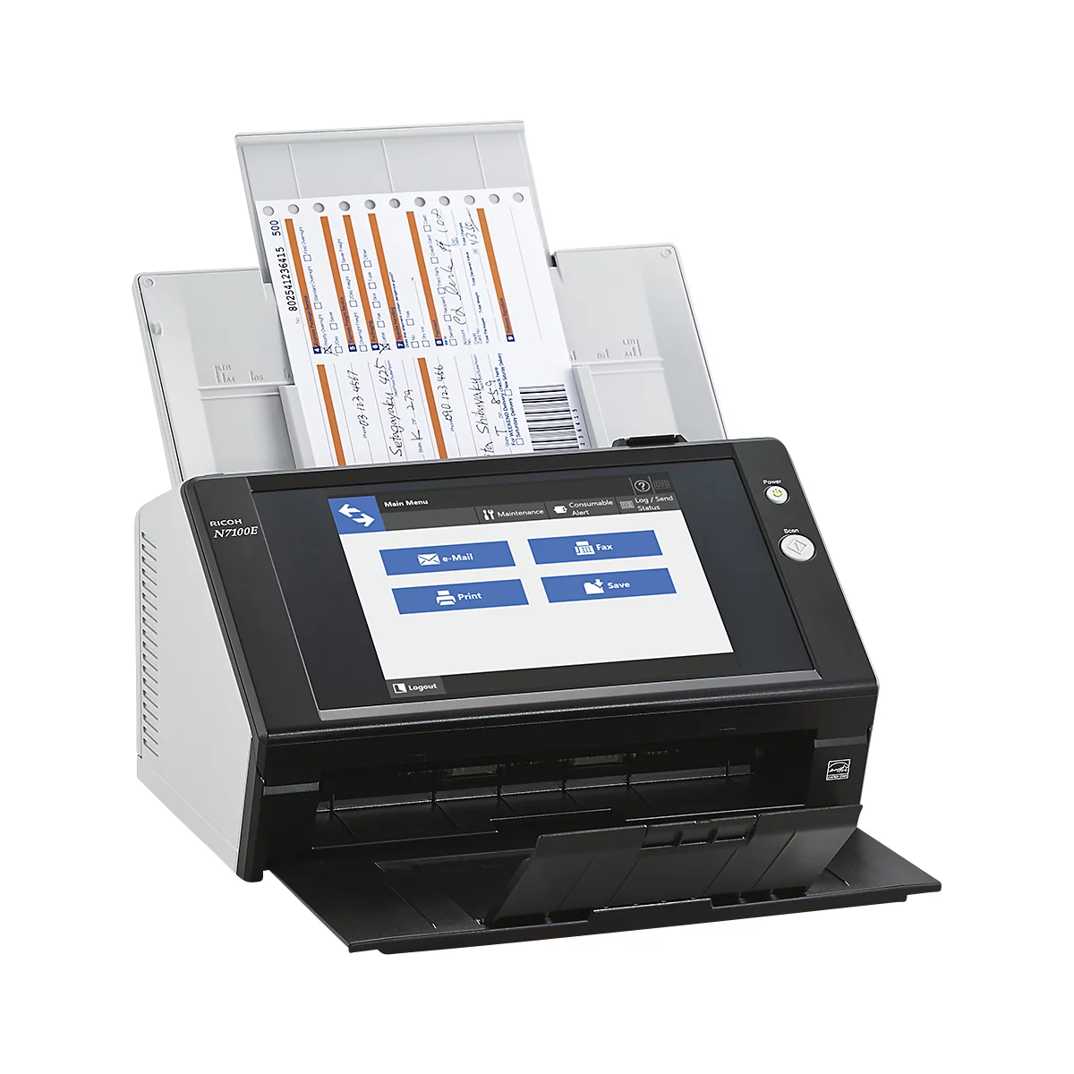 Dokumentenscanner RICOH N7100E, netzwerkfähig, SW/Farbe, USB, Duplex, 200/300 dpi, 25 Seiten/min, bis A4