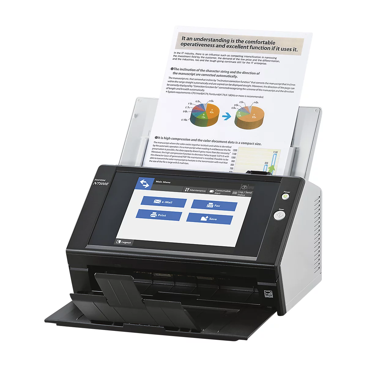 Dokumentenscanner RICOH N7100E, netzwerkfähig, SW/Farbe, USB, Duplex, 200/300 dpi, 25 Seiten/min, bis A4