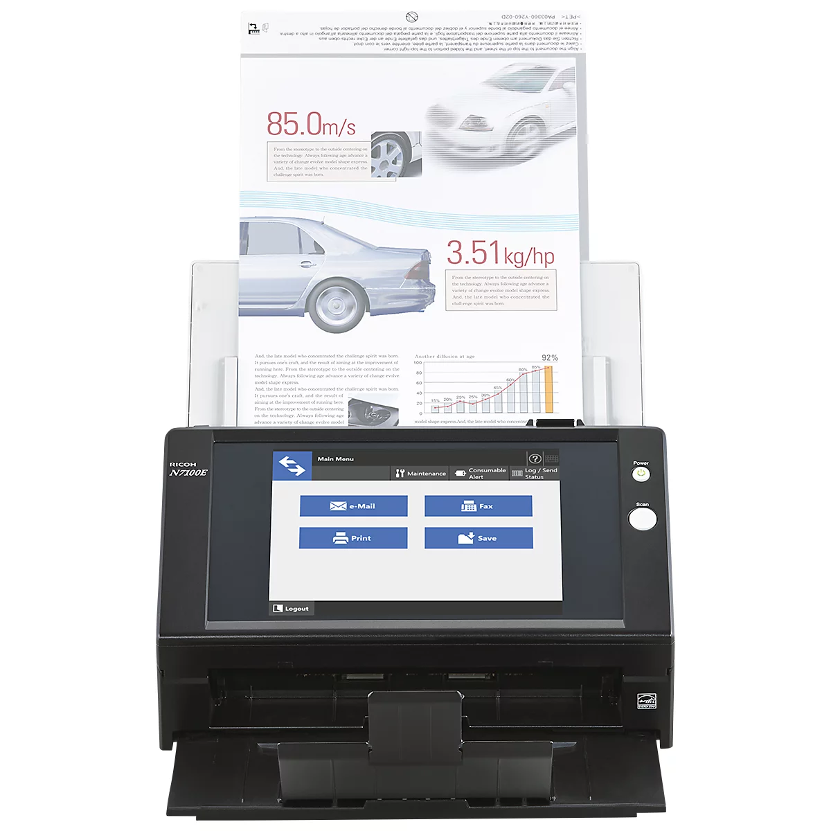 Dokumentenscanner RICOH N7100E, netzwerkfähig, SW/Farbe, USB, Duplex, 200/300 dpi, 25 Seiten/min, bis A4