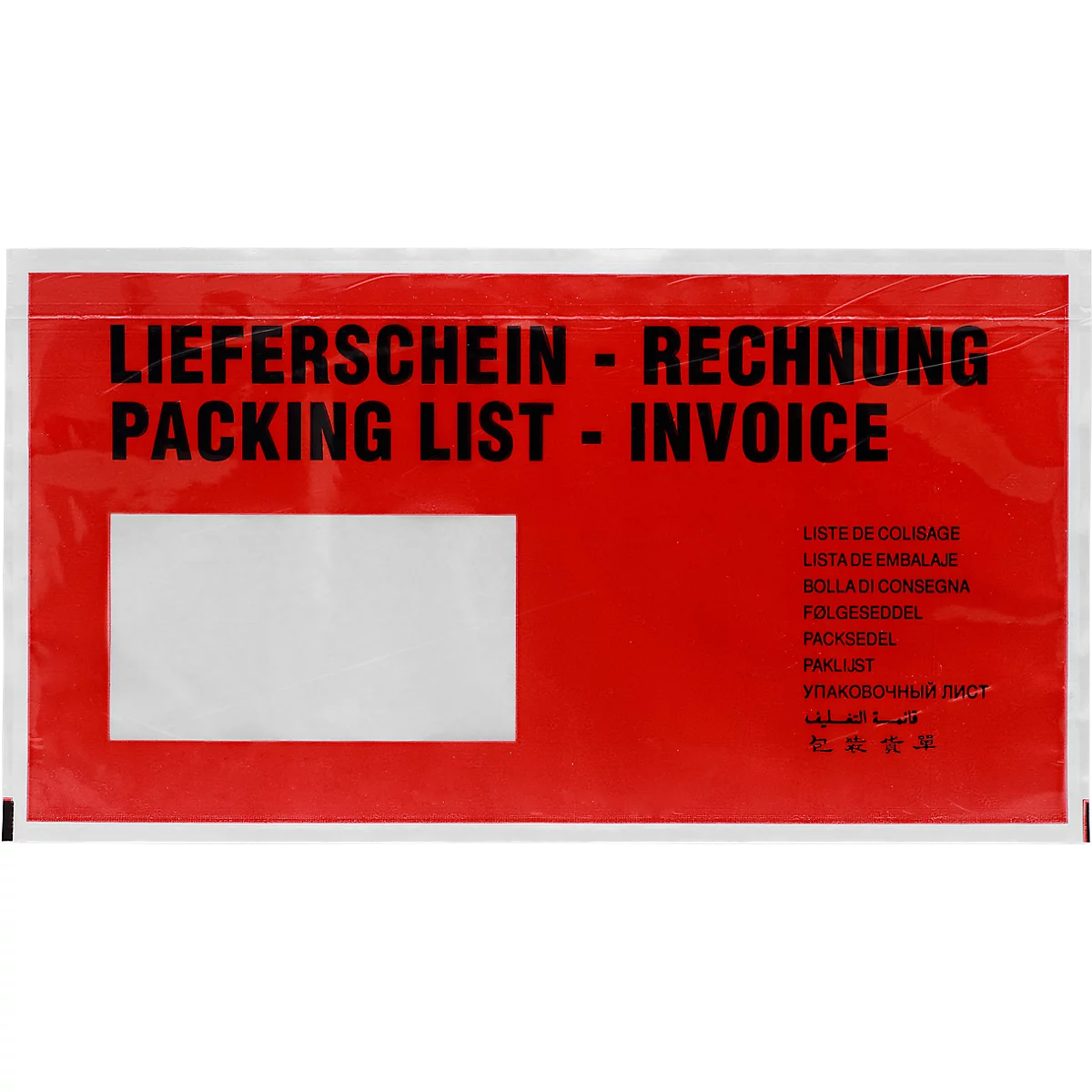 Dokumententasche Lieferschein/Rechnung, DIN lang, selbstklebend, PCR-Polyethylen, rot, 250 Stück