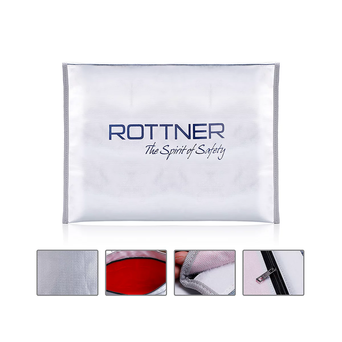 Dokumententasche Rottner Fire Proof Bag, A3, feuer- & spritzwasserfest, Reiss- & Klettverschluss, Kunststoff/Alu