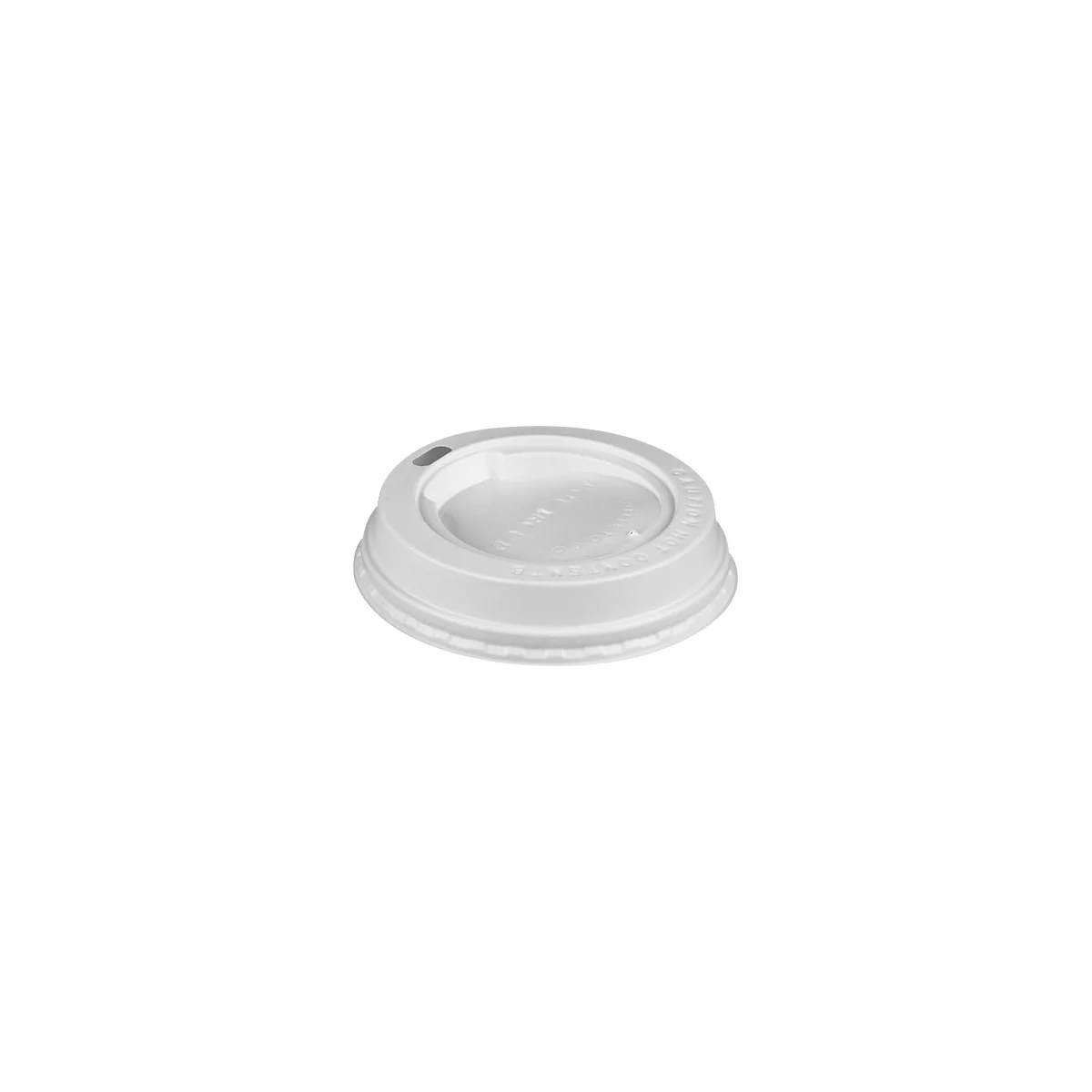 White lid for a coffee-to-go cup with a drinking opening.