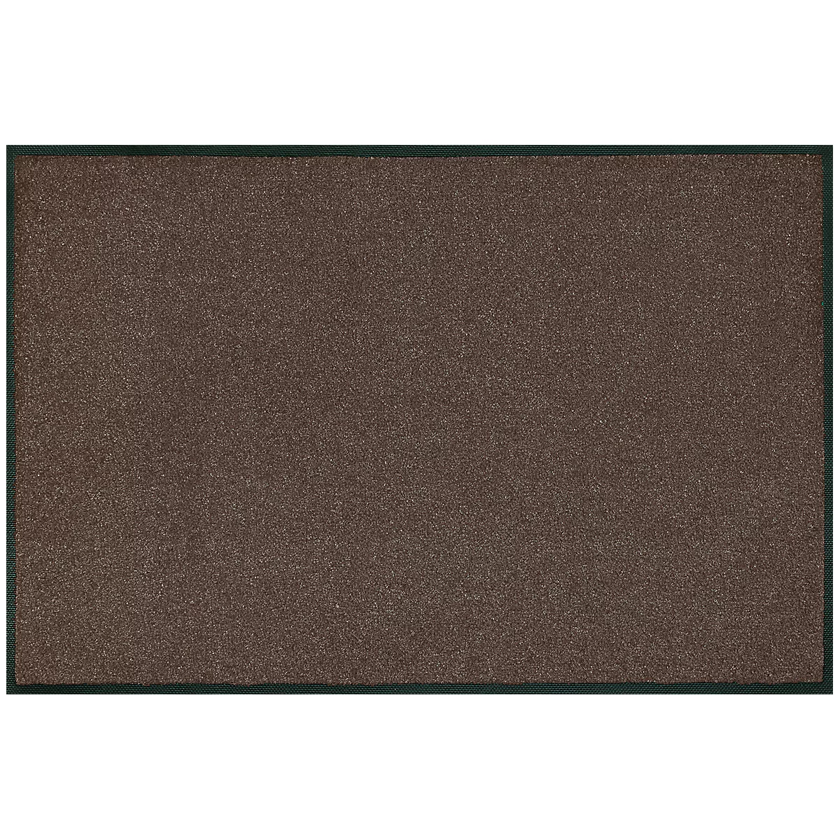 Rectangular brown doormat with a dark green border.