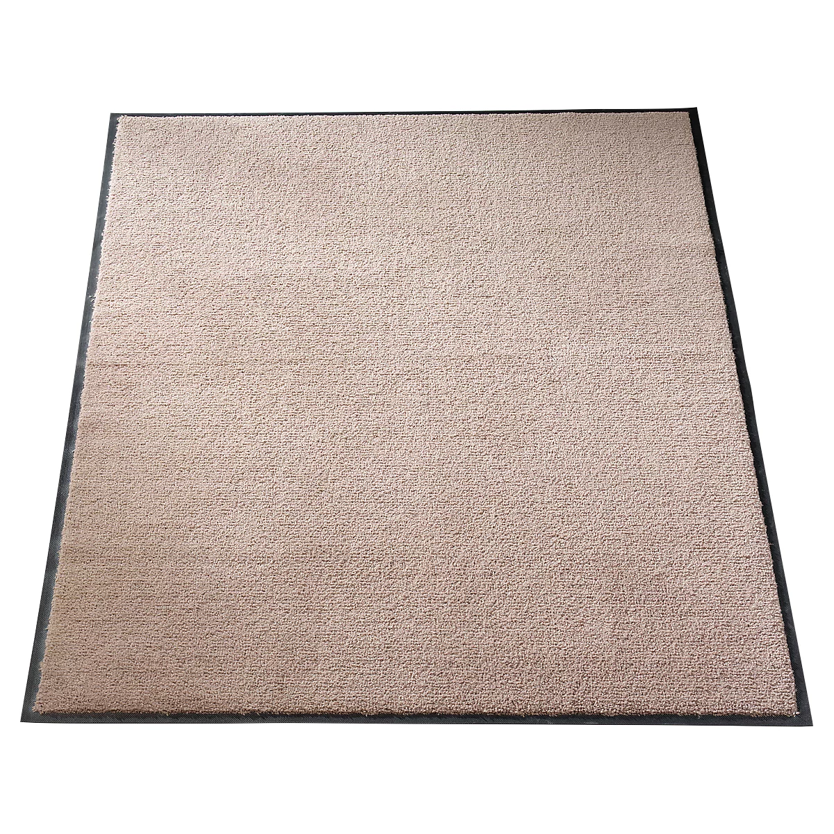 Rectangular beige carpet with black border.