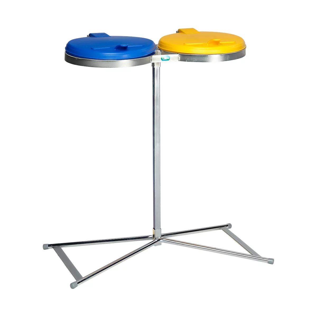 Doppel-Abfallsammler VAR INDUSTRY Standard, je 120 l, Stahl, KS-Deckel, blau/gelb