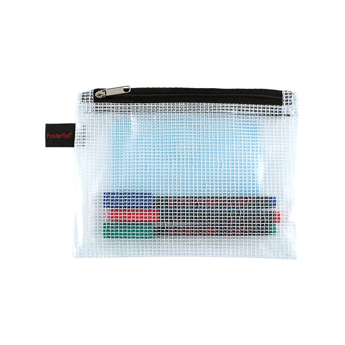 Doppelkammerbeutel FolderSys, A6, 2 Reißverschlüsse, Fingerschlaufe, PVC, schwarz-transp., 10 Stück