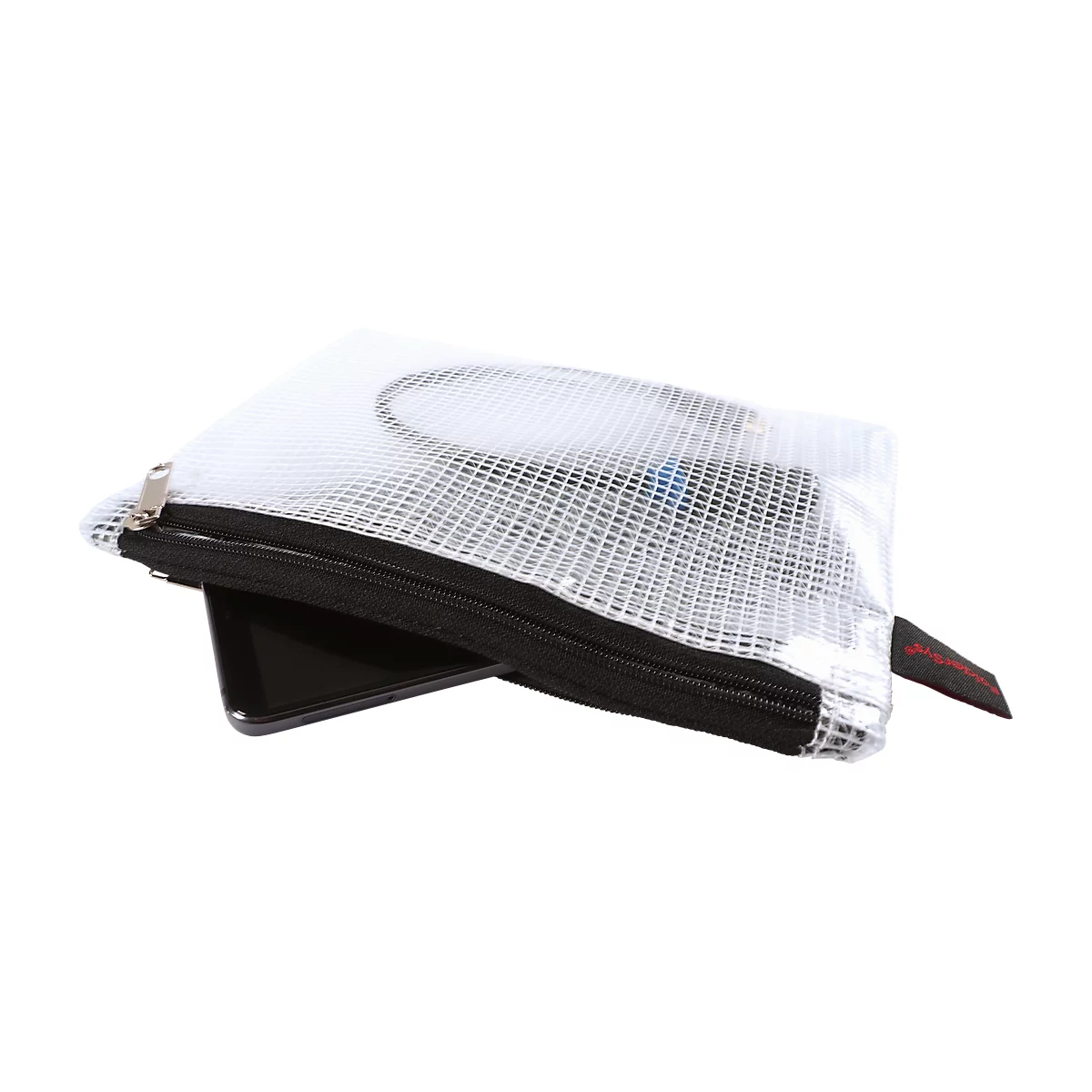 Doppelkammerbeutel FolderSys, A6, 2 Reißverschlüsse, Fingerschlaufe, PVC, schwarz-transp., 10 Stück