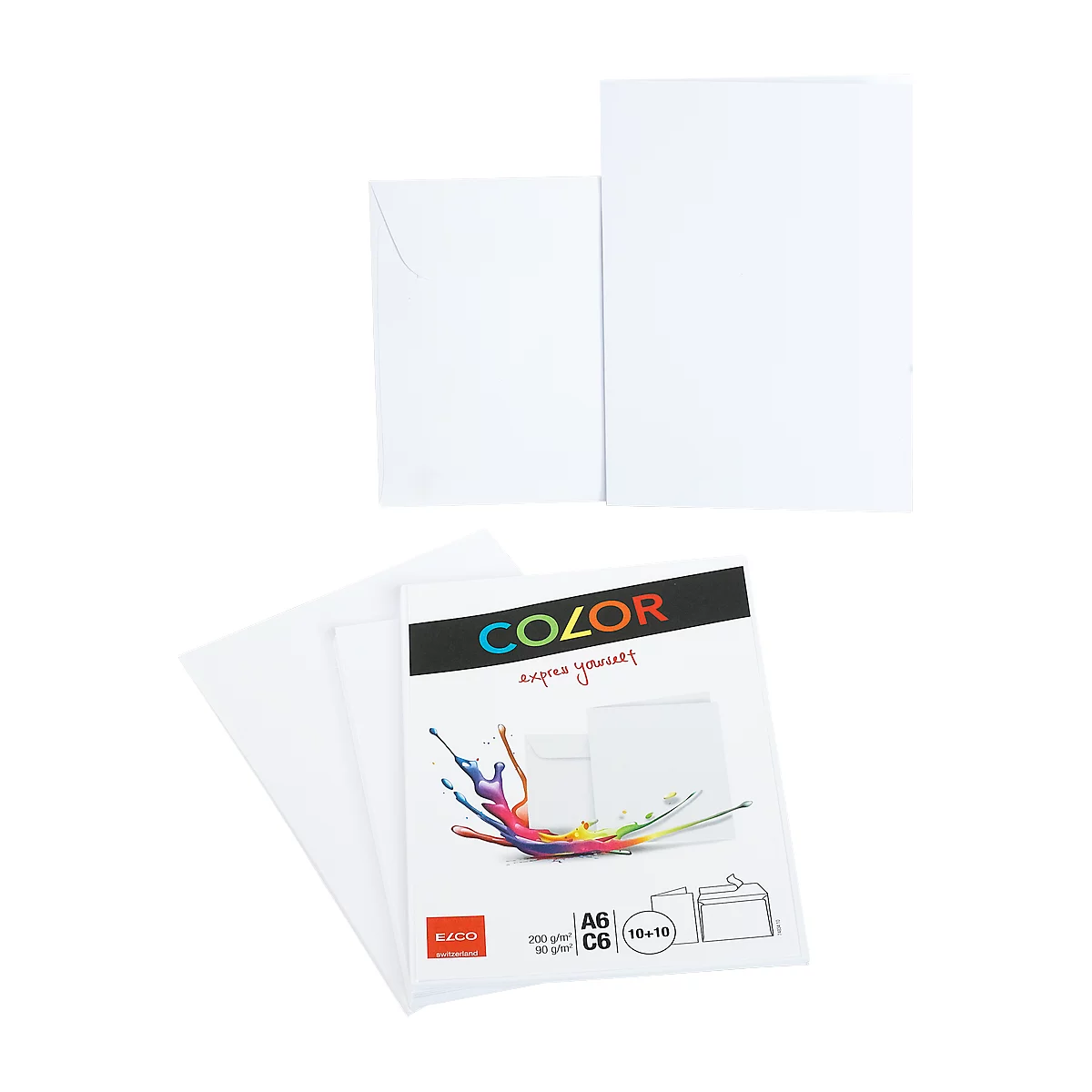 Doppelkarten ELCO Color, blanko, A6, 200 g/m², inkl. passenden Umschlägen C6, 90 g/m², Set mit jeweils 10 Stück, weiß