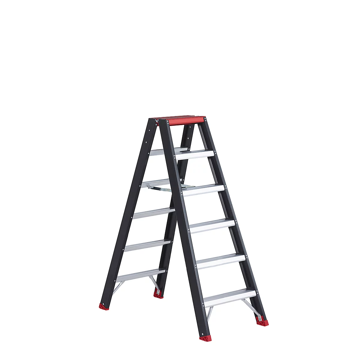 Doppelstufenstehleiter Professional Topline, Aluminium, 2x6 Stufen, schwarz