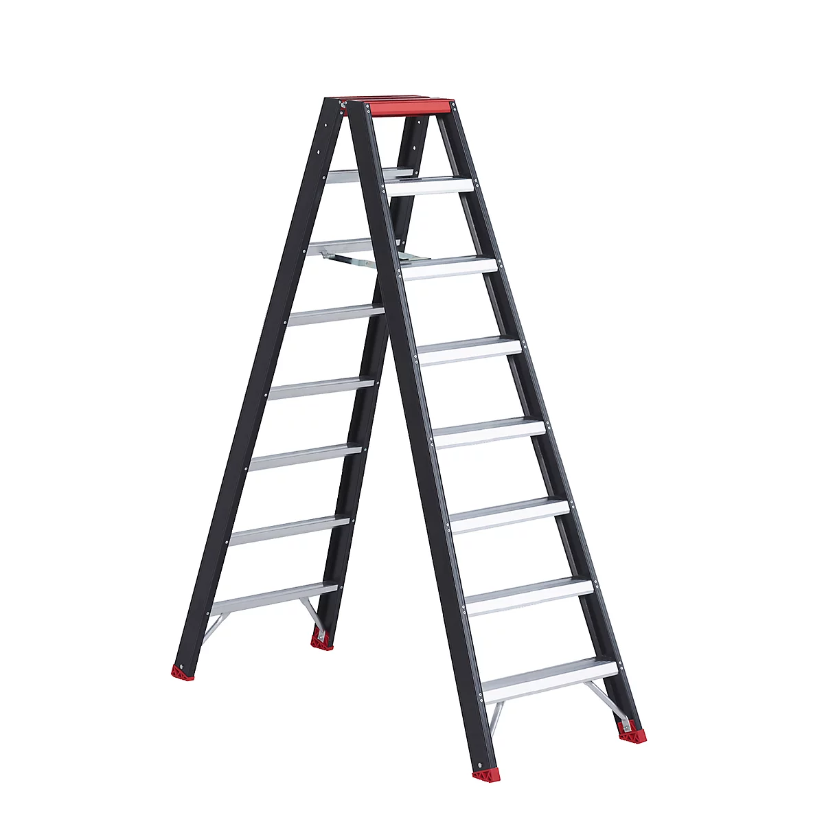 Doppelstufenstehleiter Professional Topline, Aluminium, 2x8 Stufen, schwarz