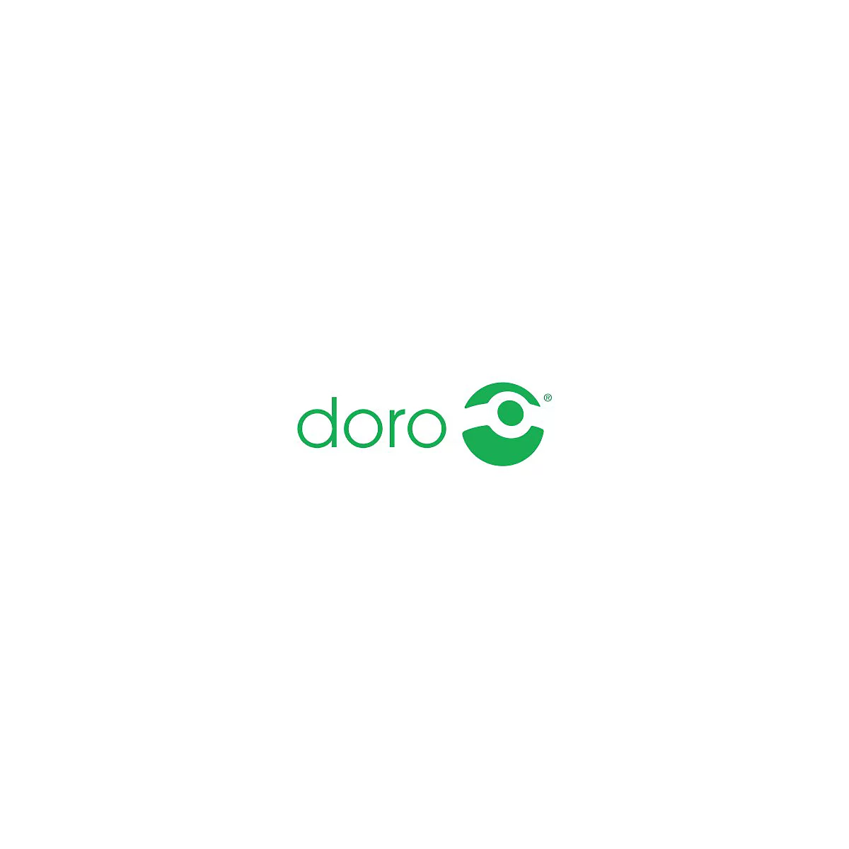 Grünes Firmenlogo von Doro mit dem Schriftzug doro und einem stilisierten kreisförmigen Auge-Symbol.