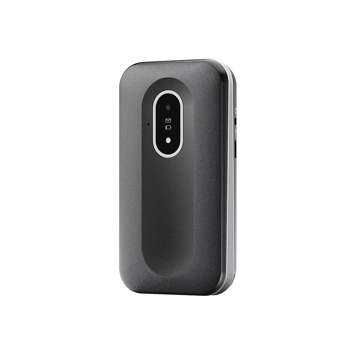 Kompaktes, dunkelgraues Gerät mit abgerundeten Ecken und einer ovalen Sensor-Einheit in der Mitte.