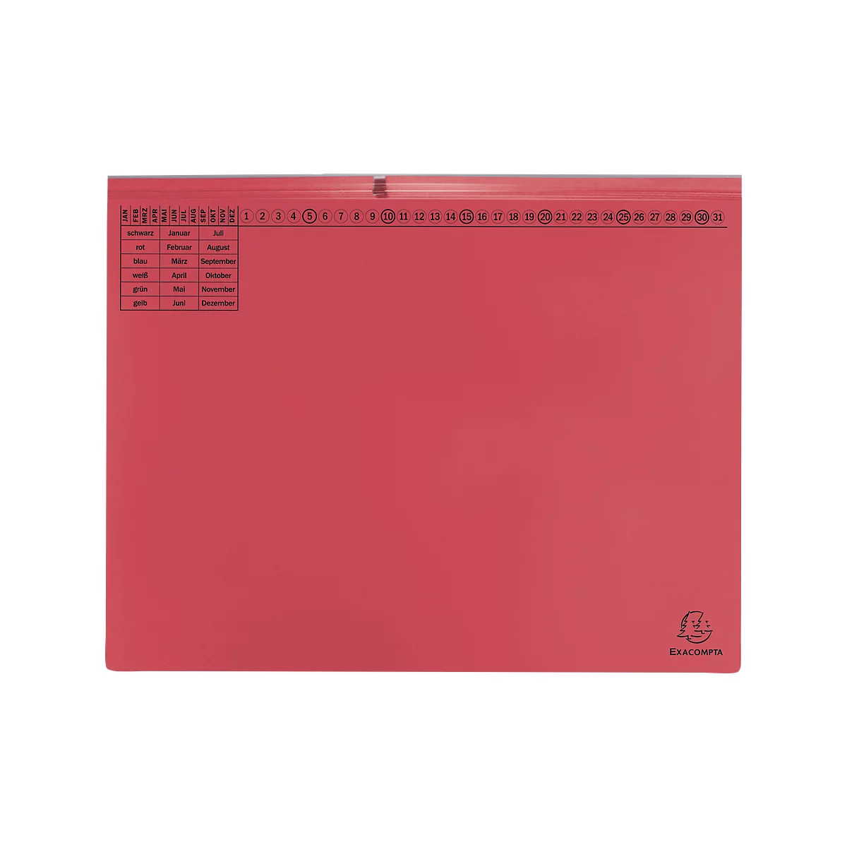 Dossier suspendu Exacompta, pour 2 agrafages à gauche, plié, pli extensible, impression d'organisation, Ange Bleu, carton recyclé, rouge, 25 pièces