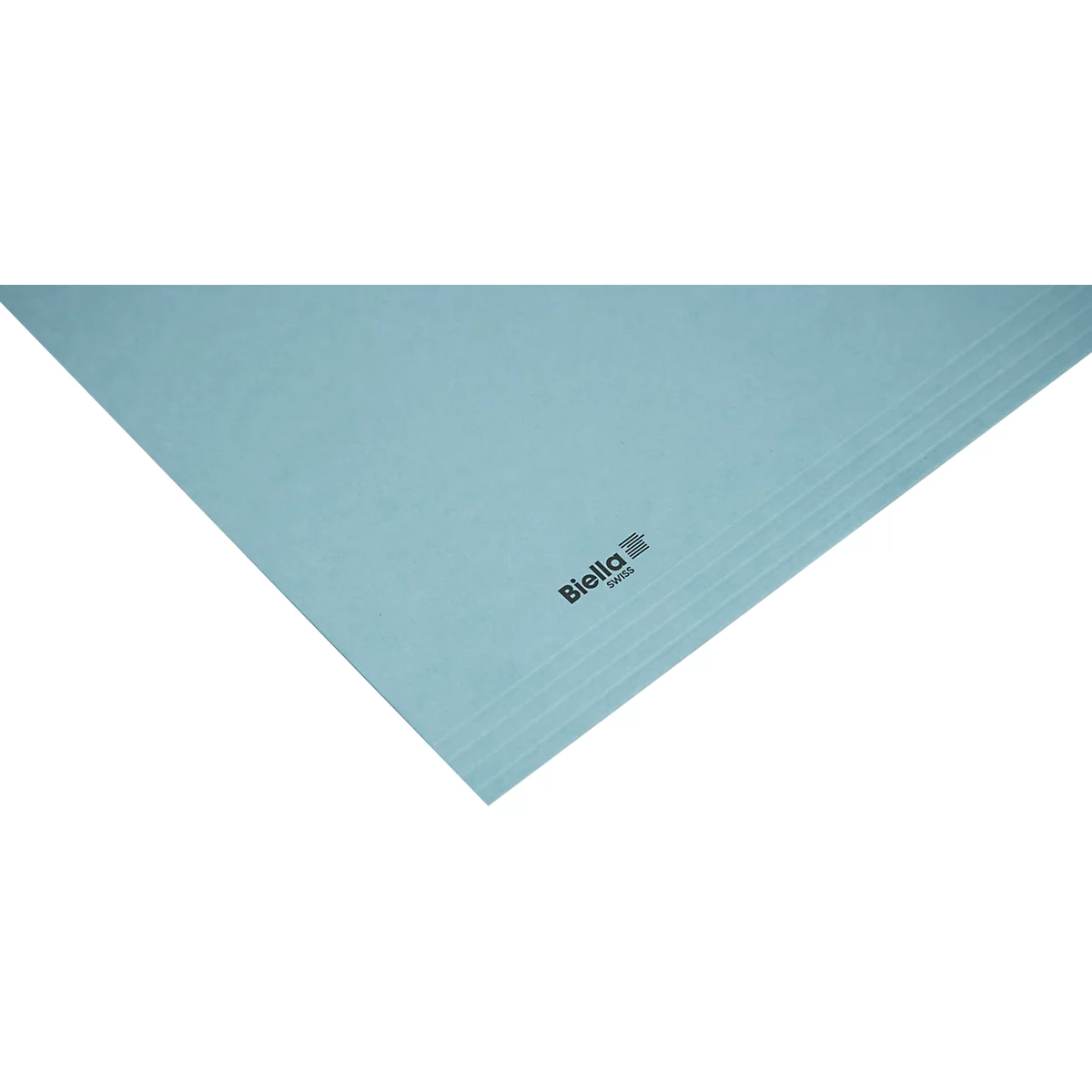 Papier bleu clair en coupe diagonale. Plusieurs couches, logo de l'entreprise "Biella".
