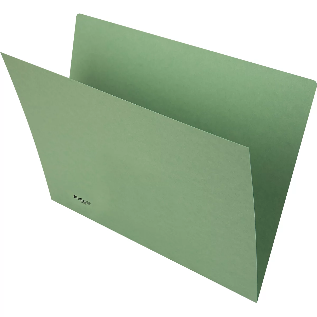 Classeur vert clair, ouvert. Une languette à gauche et à droite, sur fond blanc.