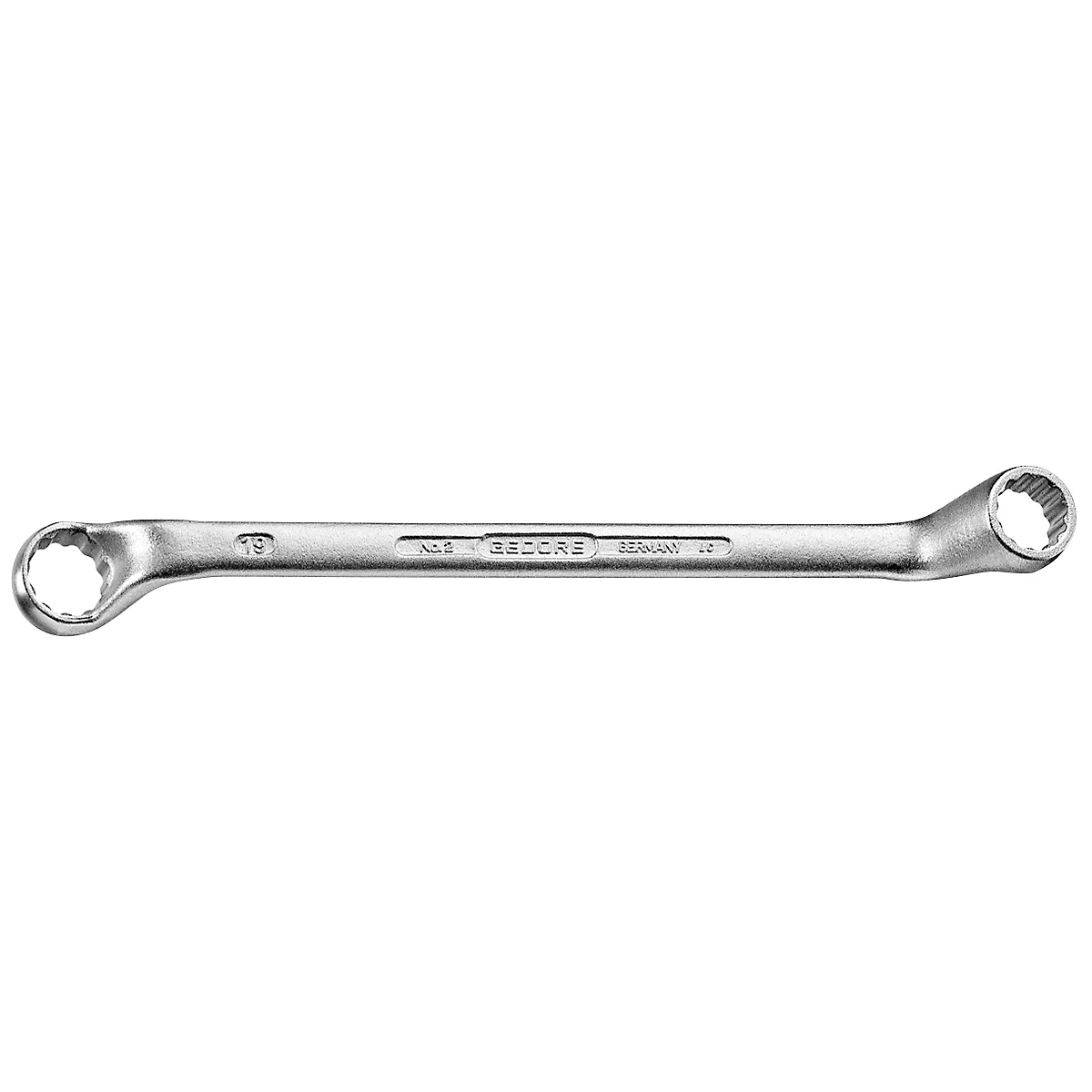 A silver ring wrench with a toothed ring. The key reads "GEDORE Germany."