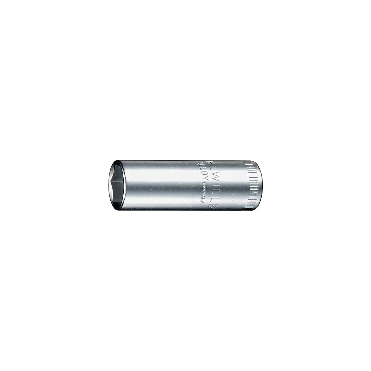 Douille cylindrique argentée avec ouverture hexagonale. Inscription : WILL ALLOY GERMANY.
