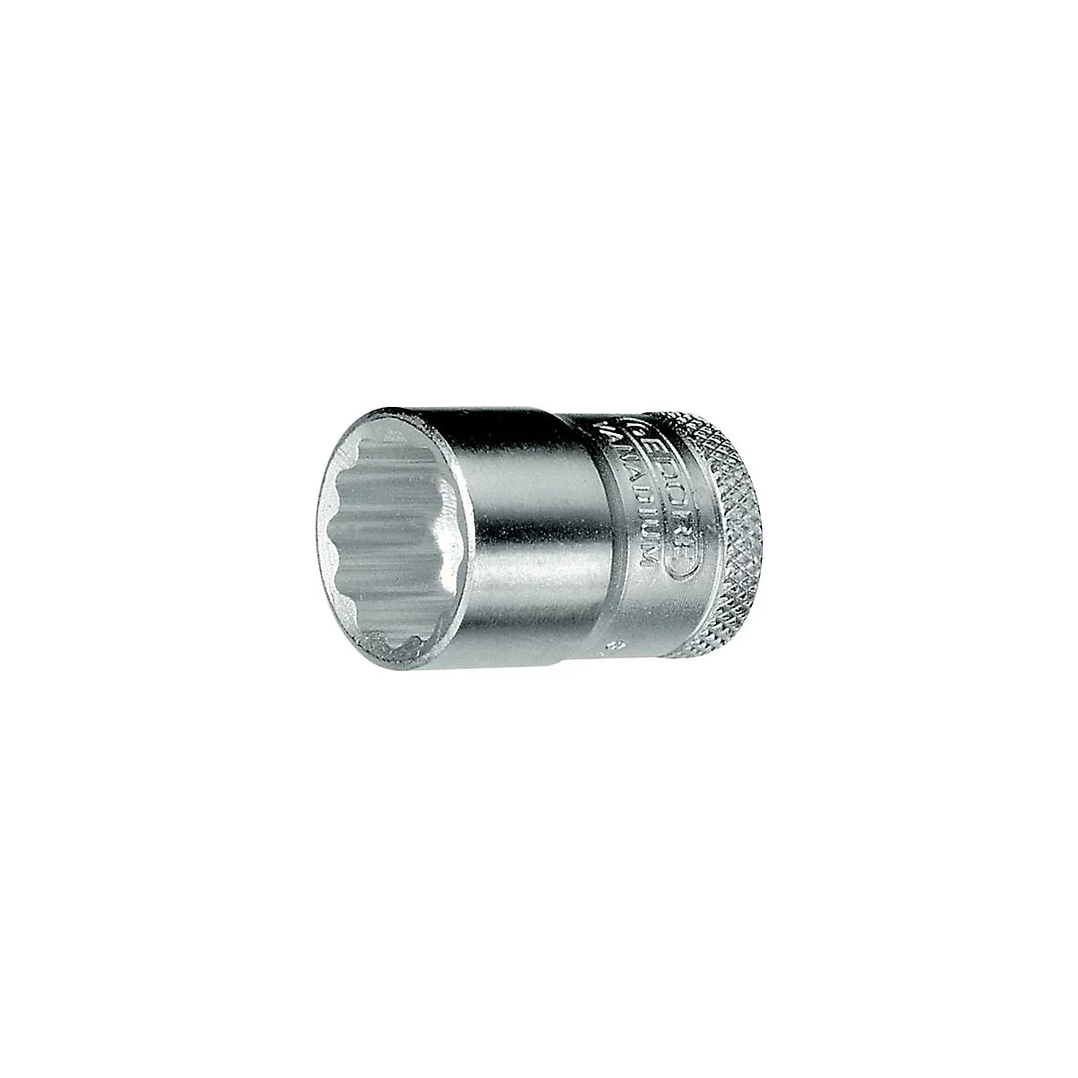Gros plan d'une douille métallique à denture interne. L'inscription 'GEDORE VANADIUM' est visible sur le côté.