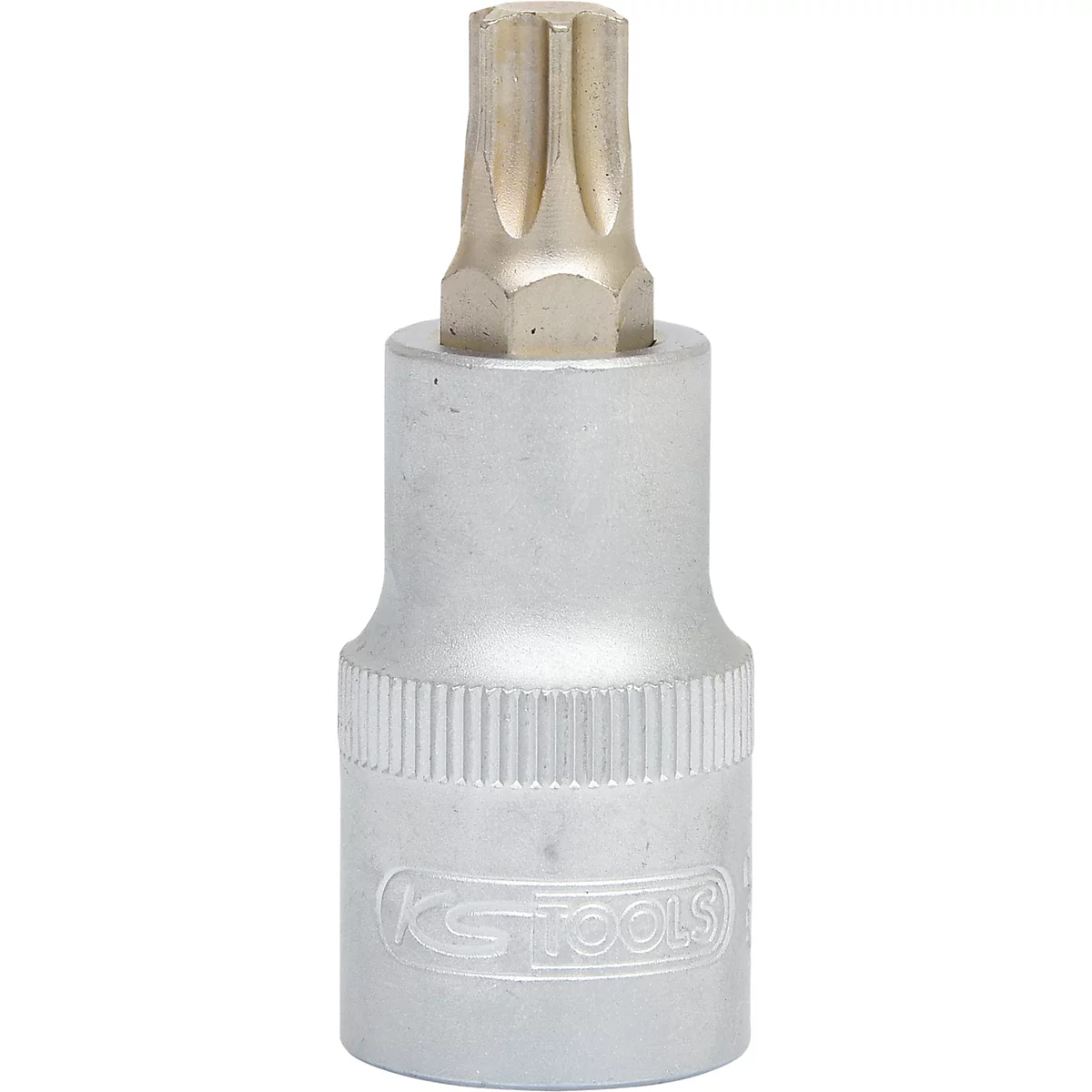 Embout Torx en métal pour vis. KS TOOLS est inscrit sur le support gris.