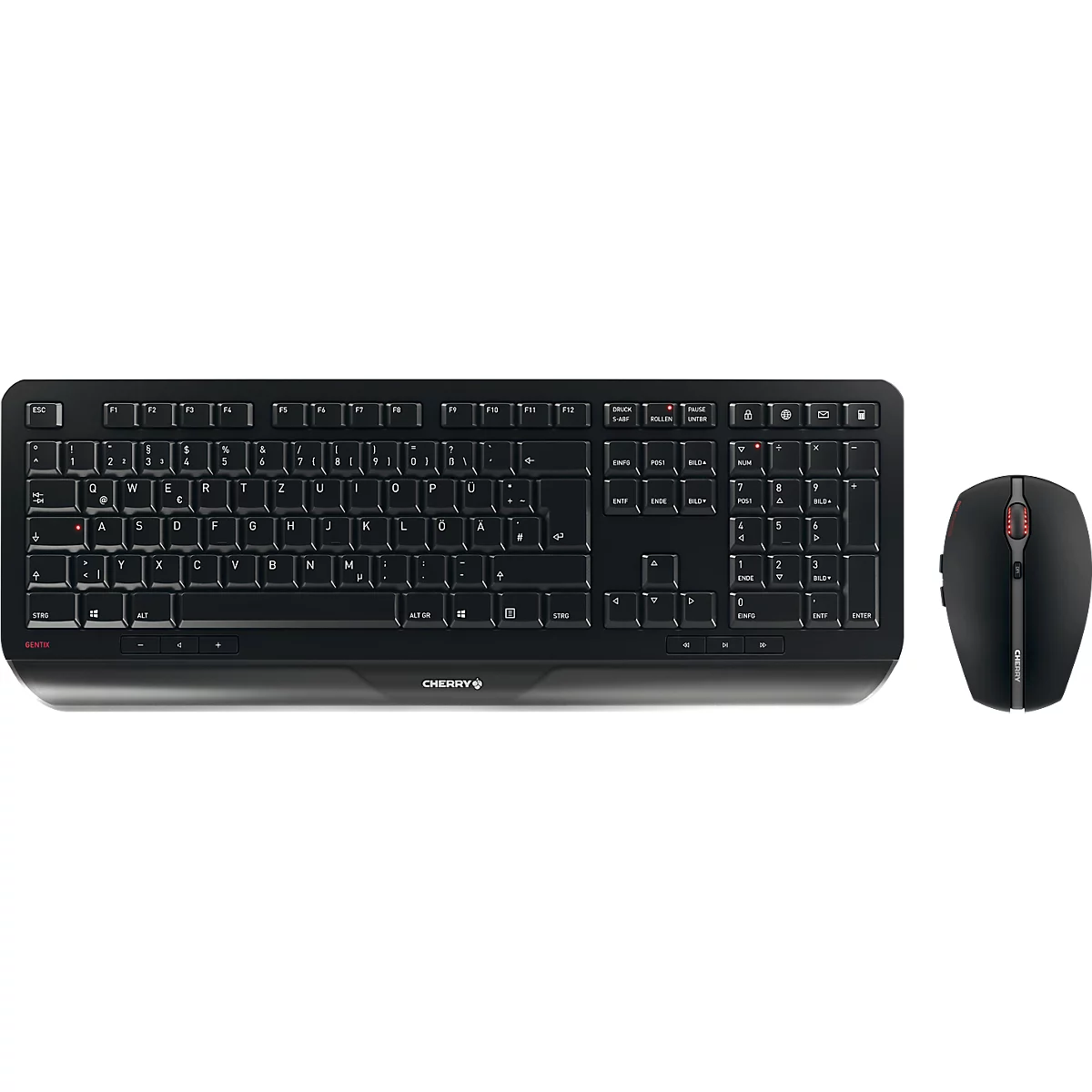Draadloos toetsenbord met muis CHERRY GENTIX DESKTOP, ergonomisch, QWERTY-toetsenbord, muis met 6 knoppen, scrollwiel, 1000/2000 dpi, tot 10 m, USB-ontvanger