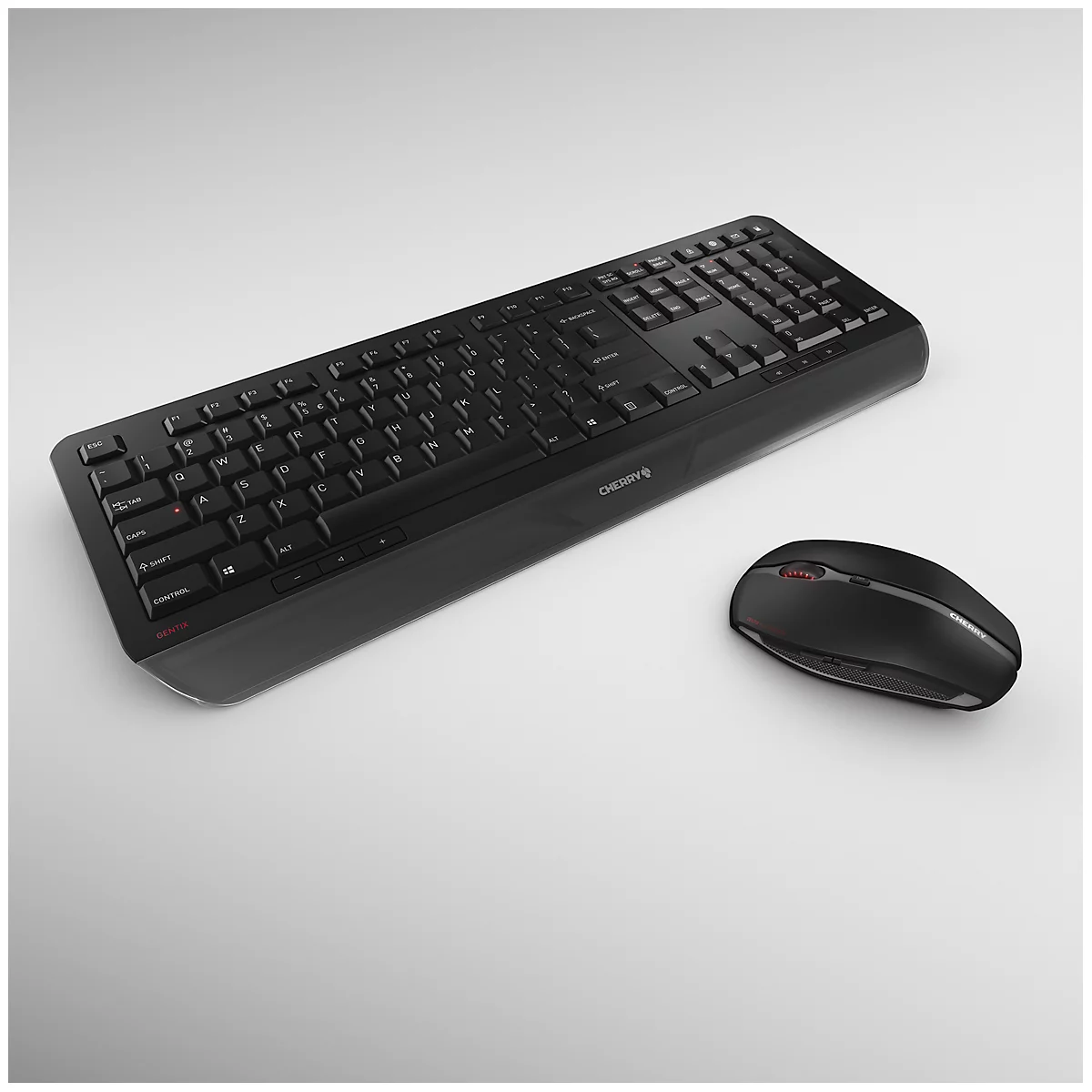 Draadloos toetsenbord met muis CHERRY GENTIX DESKTOP, ergonomisch, QWERTY-toetsenbord, muis met 6 knoppen, scrollwiel, 1000/2000 dpi, tot 10 m, USB-ontvanger