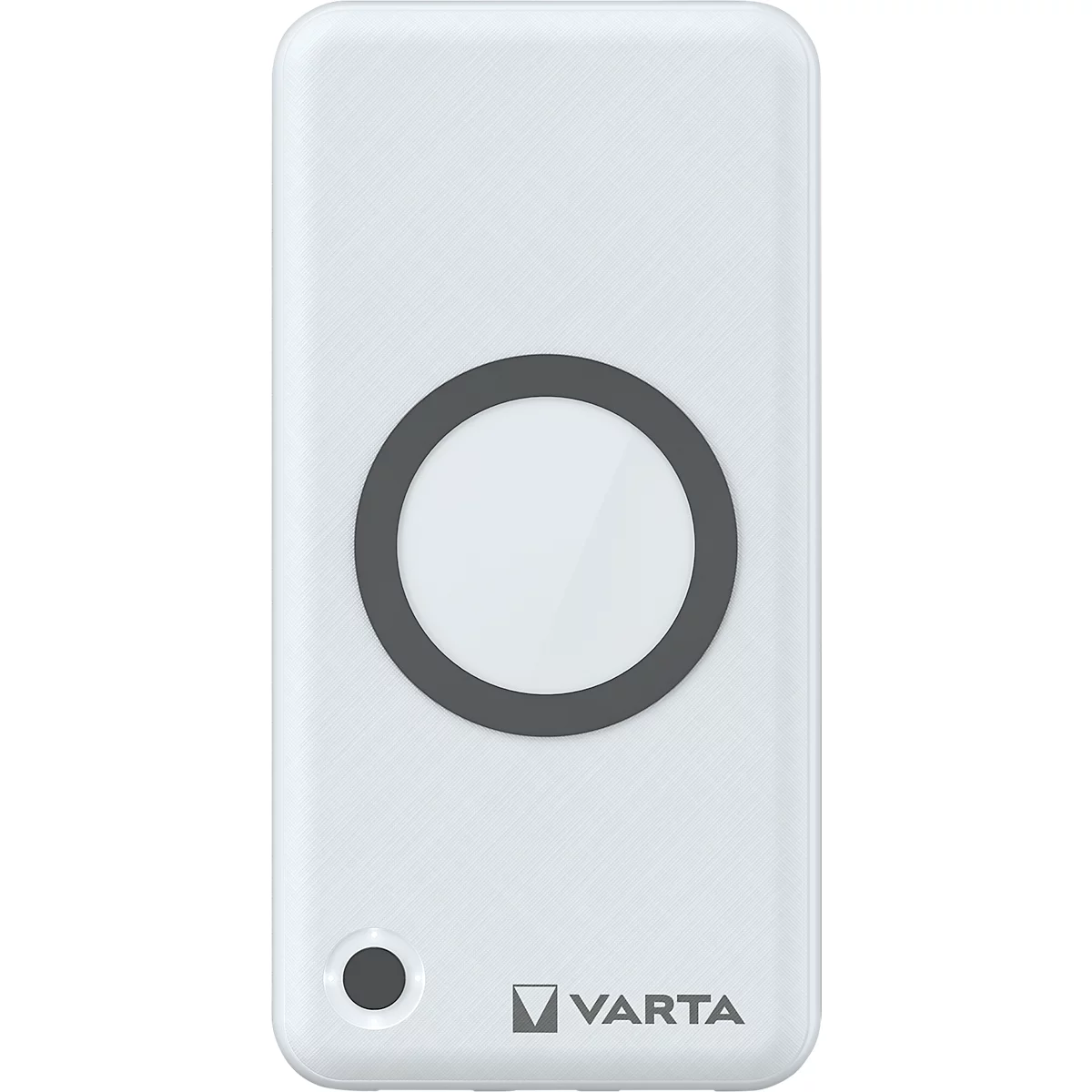 Draadloze Powerbank Varta, Draadloos opladen &amp; opladen met kabel, Laadniveau-indicator, Li-polymeer batterij, B 100 x D 31 x H 195 mm, wit