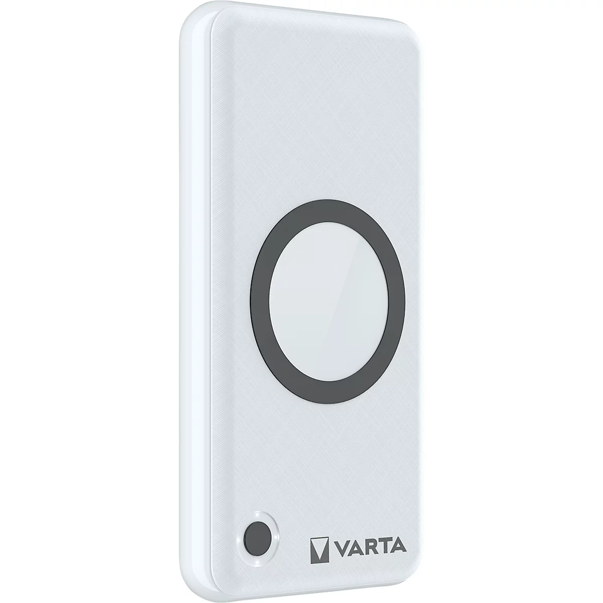 Draadloze Powerbank Varta, Draadloos opladen &amp; opladen met kabel, Laadniveau-indicator, Li-polymeer batterij, B 100 x D 31 x H 195 mm, wit