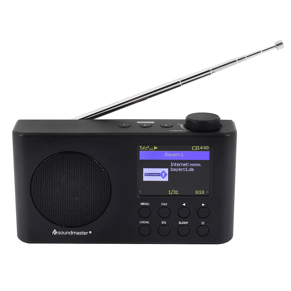 Draagbare internetradio Soundmaster® IR6500SW, DAB+/UKW, 2 W, slaap- en alarmfunctie, Bluetooth, oplaadbare batterij, B 160 x D 45 x H 95 mm, zwart