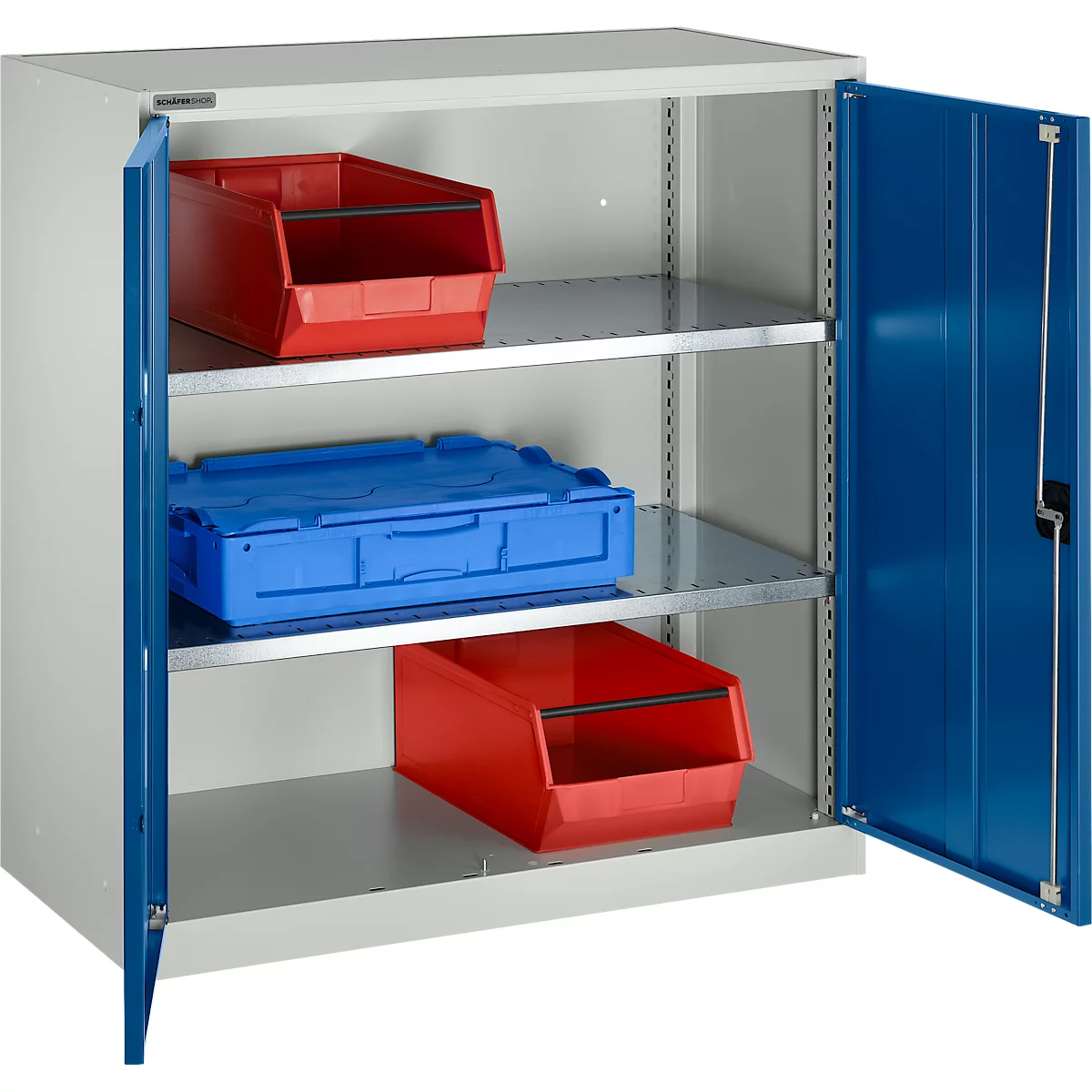 Draaideurkast Schäfer Shop Select MS-i 12409, plaatstaal, B 950 x D 400 x H 1215 mm, 3 OH, lichtgrijs/gentiaanblauw, tot 150 kg 