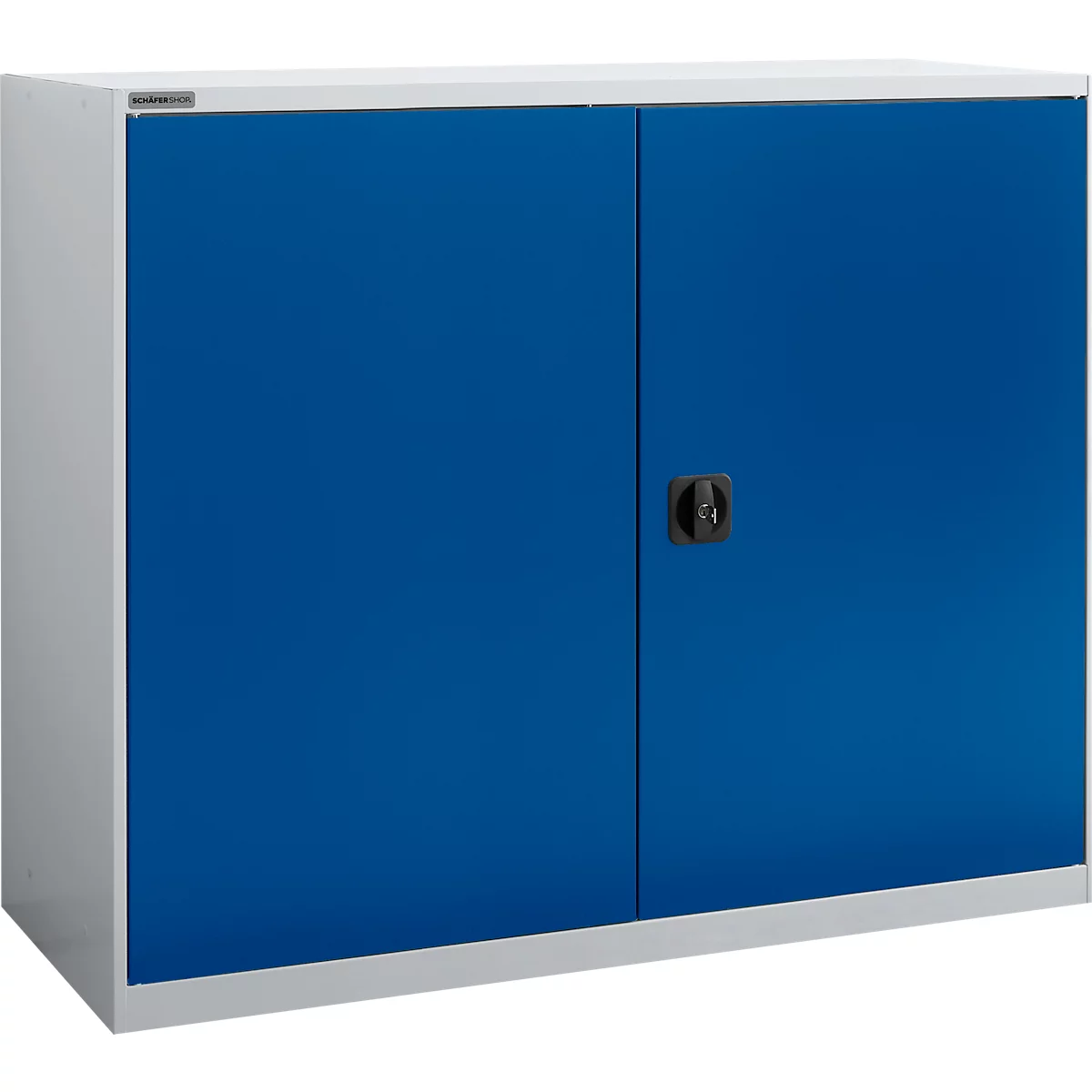 Draaideurkast Schäfer Shop Select MS-i 12412, plaatstaal, B 1200 x D 400 x H 1215 mm, 3 OH, aluminium wit/ gentiaanblauw, tot 150 kg 