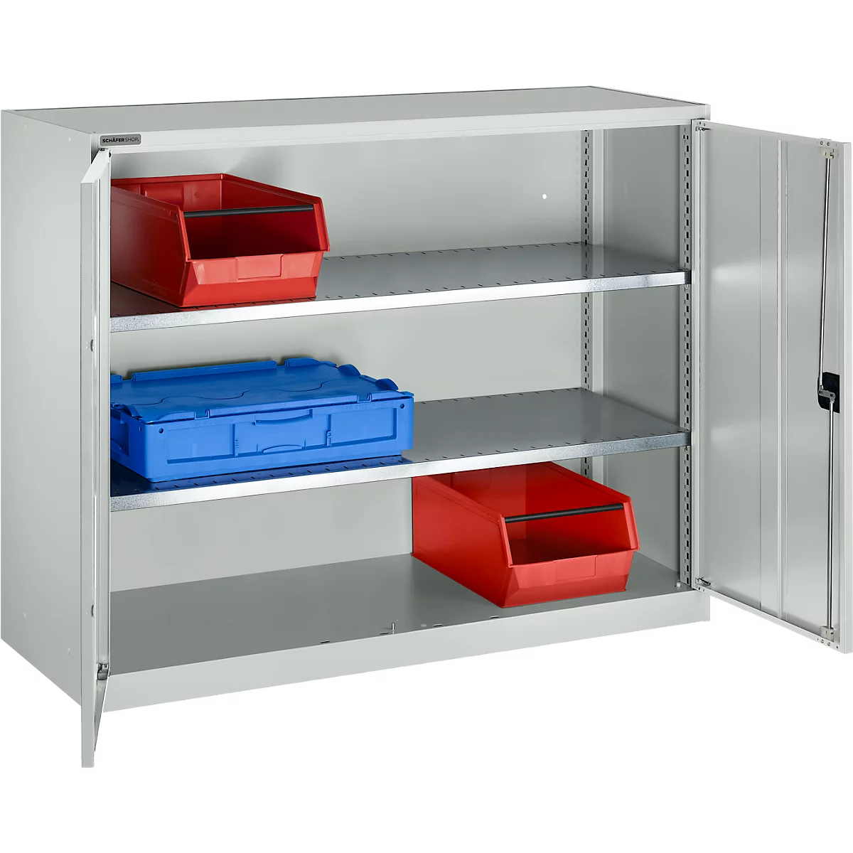 Draaideurkast Schäfer Shop Select MS-i 12412, plaatstaal, B 1200 x D 400 x H 1215 mm, 3 OH, lichtgrijs, tot 150 kg 