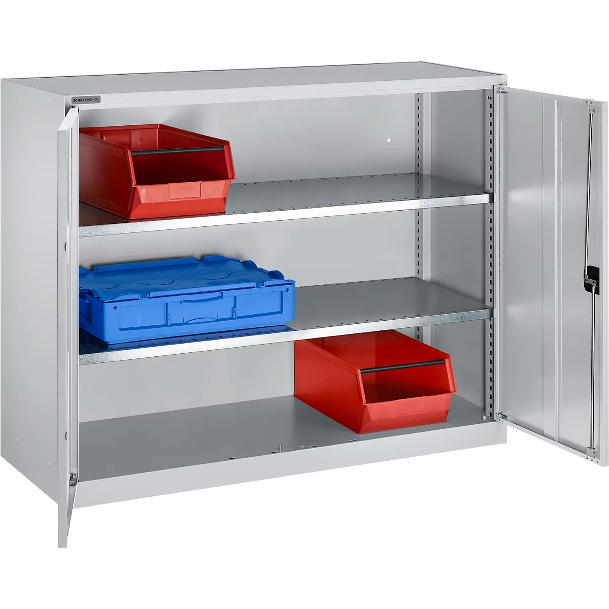 Draaideurkast Schäfer Shop Select MS-i 12412, plaatstaal, B 1200 x D 400 x H 1215 mm, 3 OH, wit aluminium, tot 150 kg 