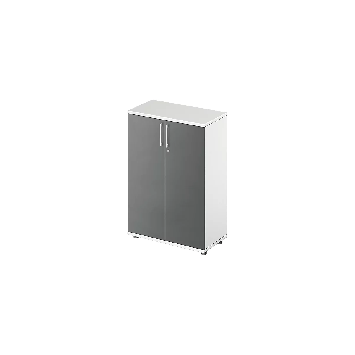 Draaideurkast TETRIS WOOD – B 800 x D 421 x H 1160 mm (hoogte inclusief glijders) – 3 OH - wit en grafiet – ons merk Schäfer Shop Genius