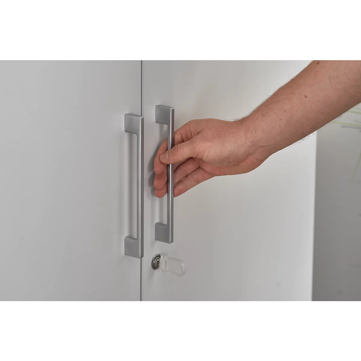 Draaideurkast TETRIS WOOD – B 800 x D 421 x H 2270 mm (hoogte inclusief glijders) – 6 OH - lichtgrijs – ons merk Schäfer Shop Genius