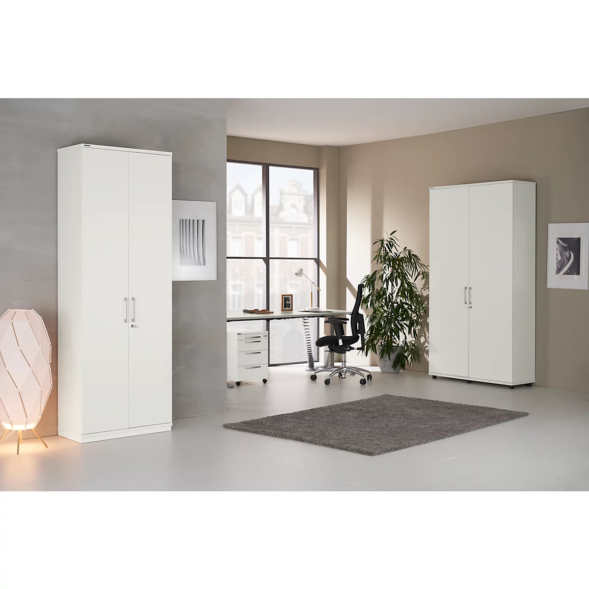 Draaideurkast TETRIS WOOD – B 800 x D 421 x H 2270 mm (hoogte inclusief glijders) - 6 OH - wit - ons merk Schäfer Shop Genius