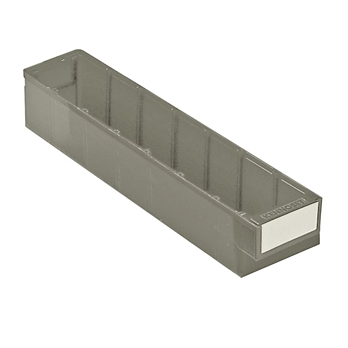 Gray plastic box with compartments, white label and 'KENNHOLTZ' writing.