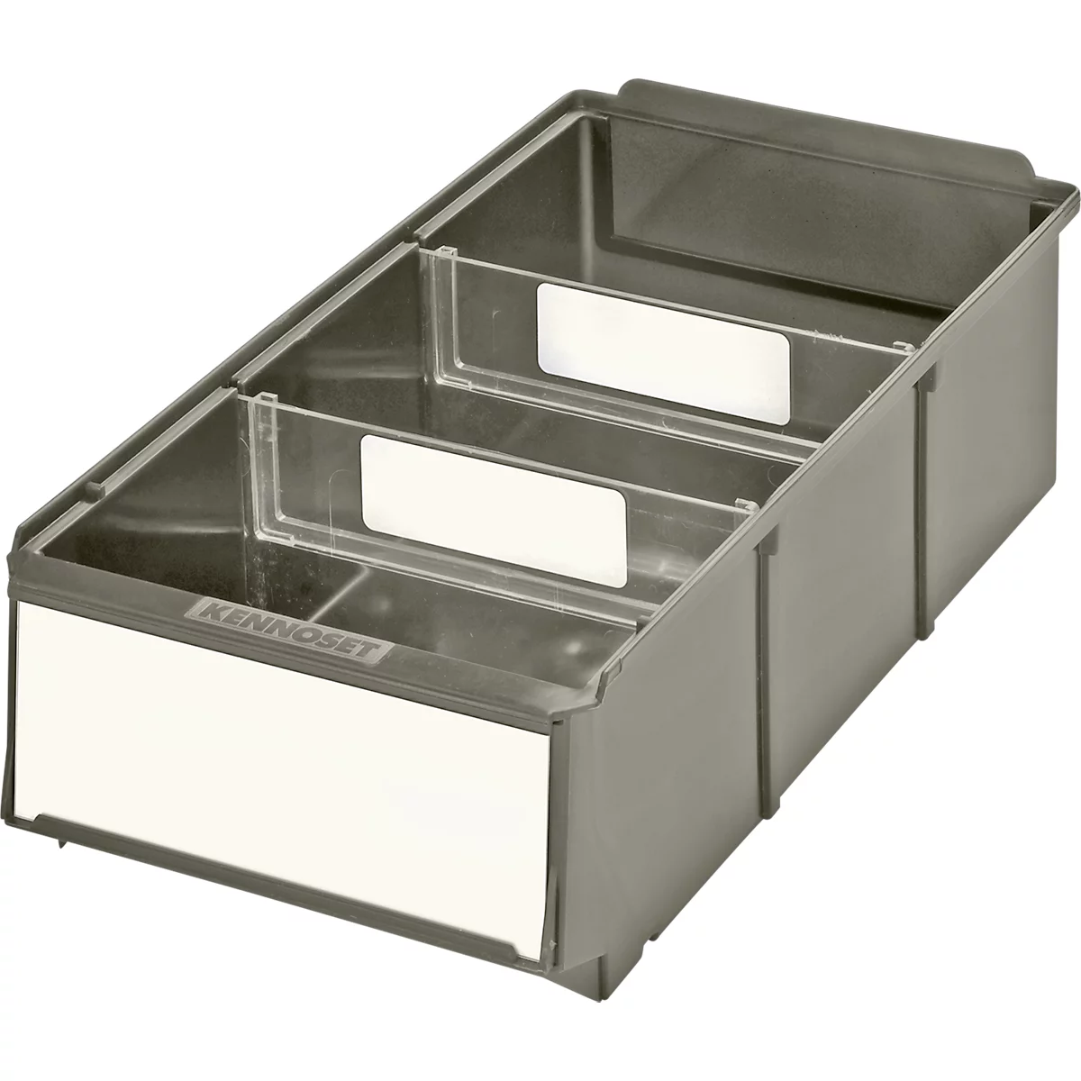 Gray plastic box with dividers and white labels. 'KENNOSET' is visible on the front.