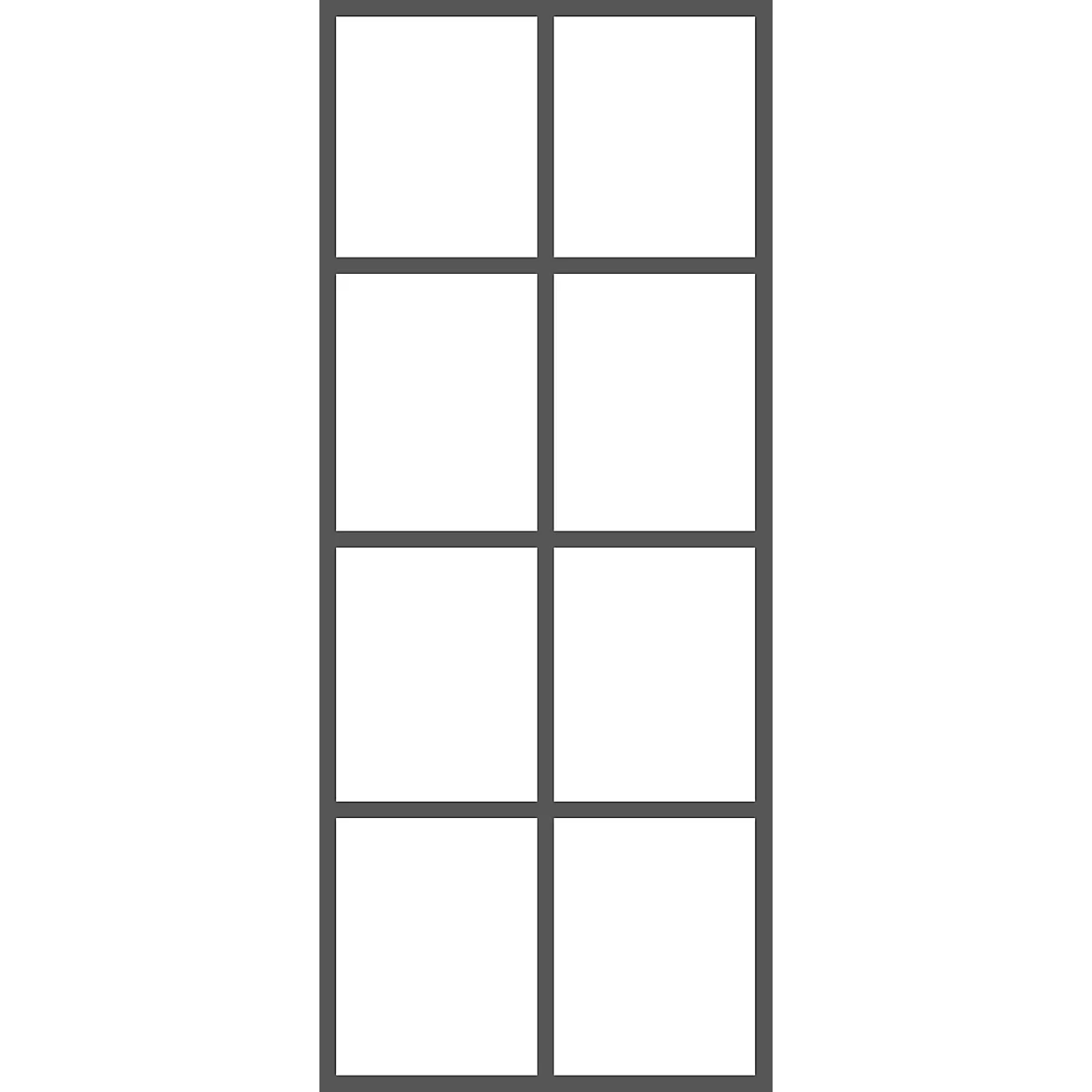 Gray frame with eight white rectangles.