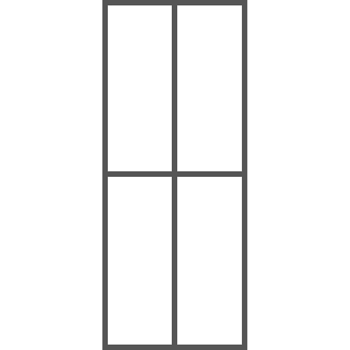 Grey window frame, divided into four white rectangles.