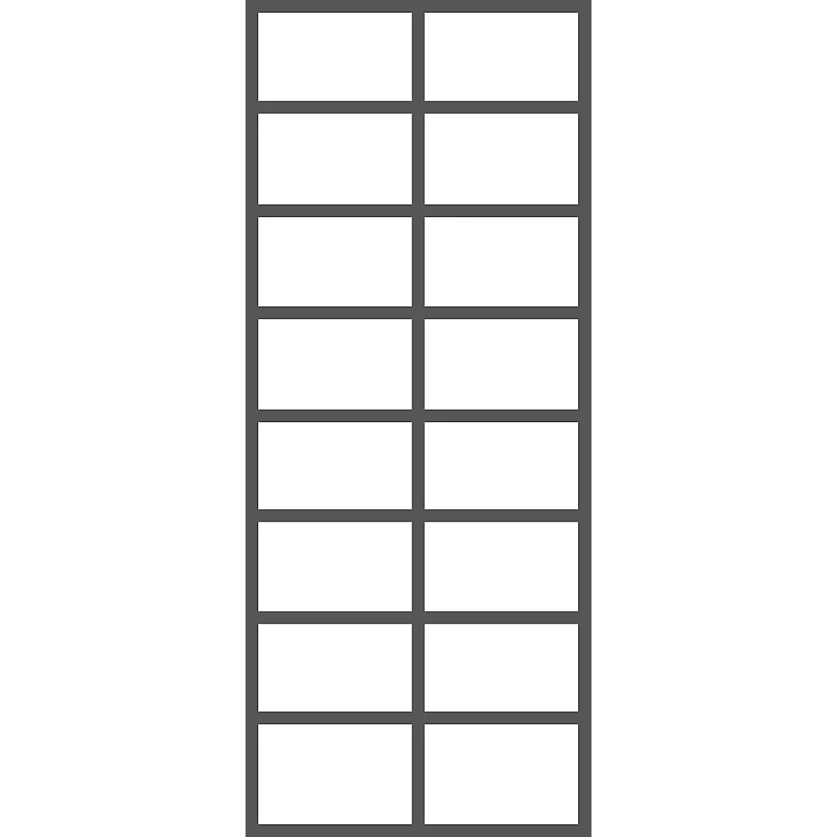Grey frame with sixteen white rectangles, divided by horizontal and vertical lines.