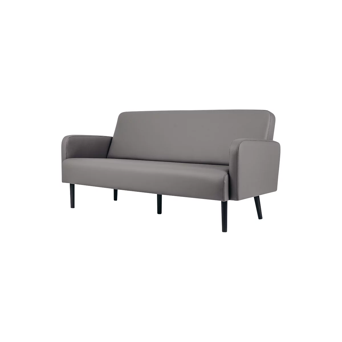 Dreisitzer Sofa meet® by Paperflow LISBOA, desinfektionsmittelbeständiger Kunstlederbezug grau, Fußgestell schwarz, B 1760 x T 815 x H 830 mm