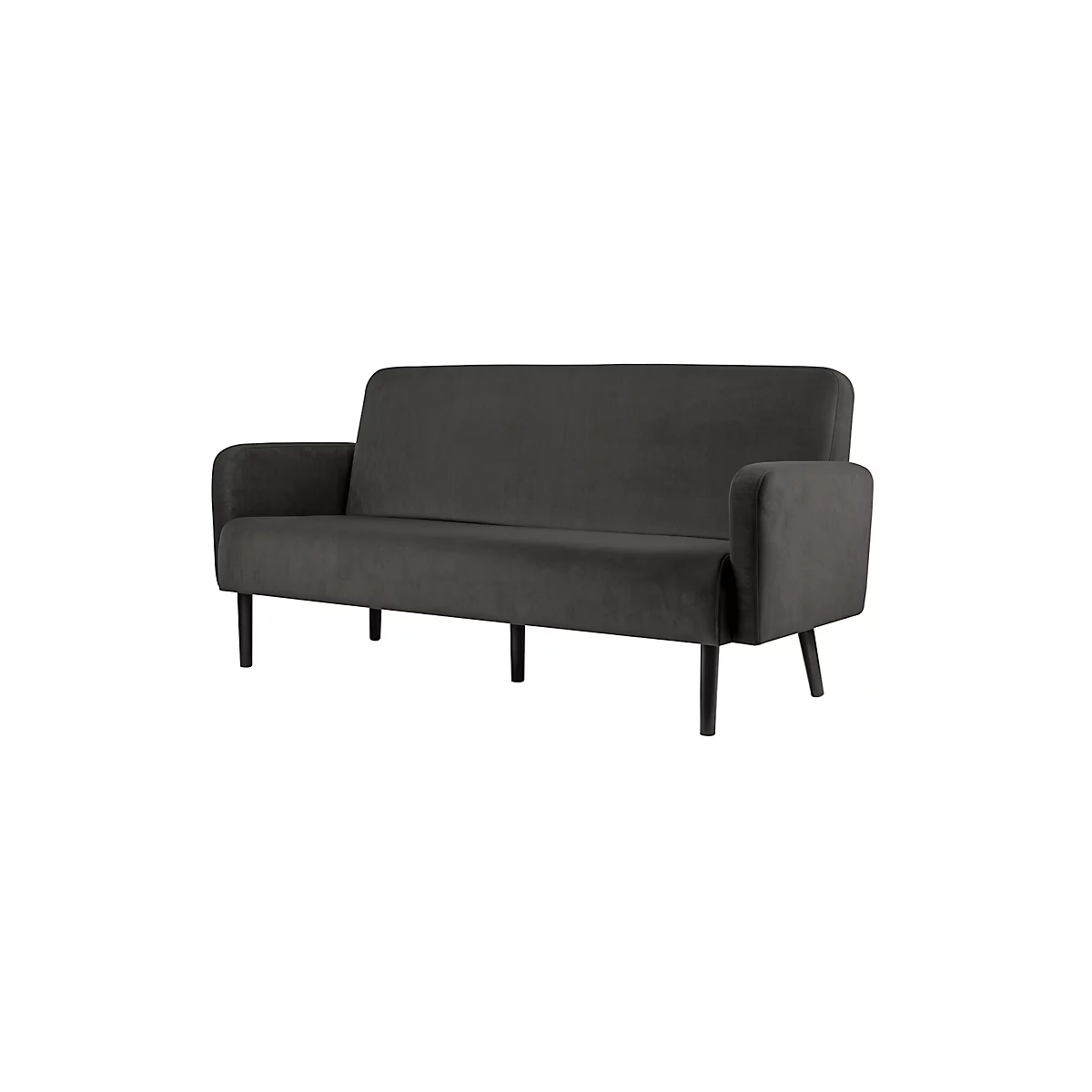 Dreisitzer Sofa meet® by Paperflow LISBOA, Samtbezug anthrazit, Fußgestell schwarz, B 1760 x T 815 x H 830 mm