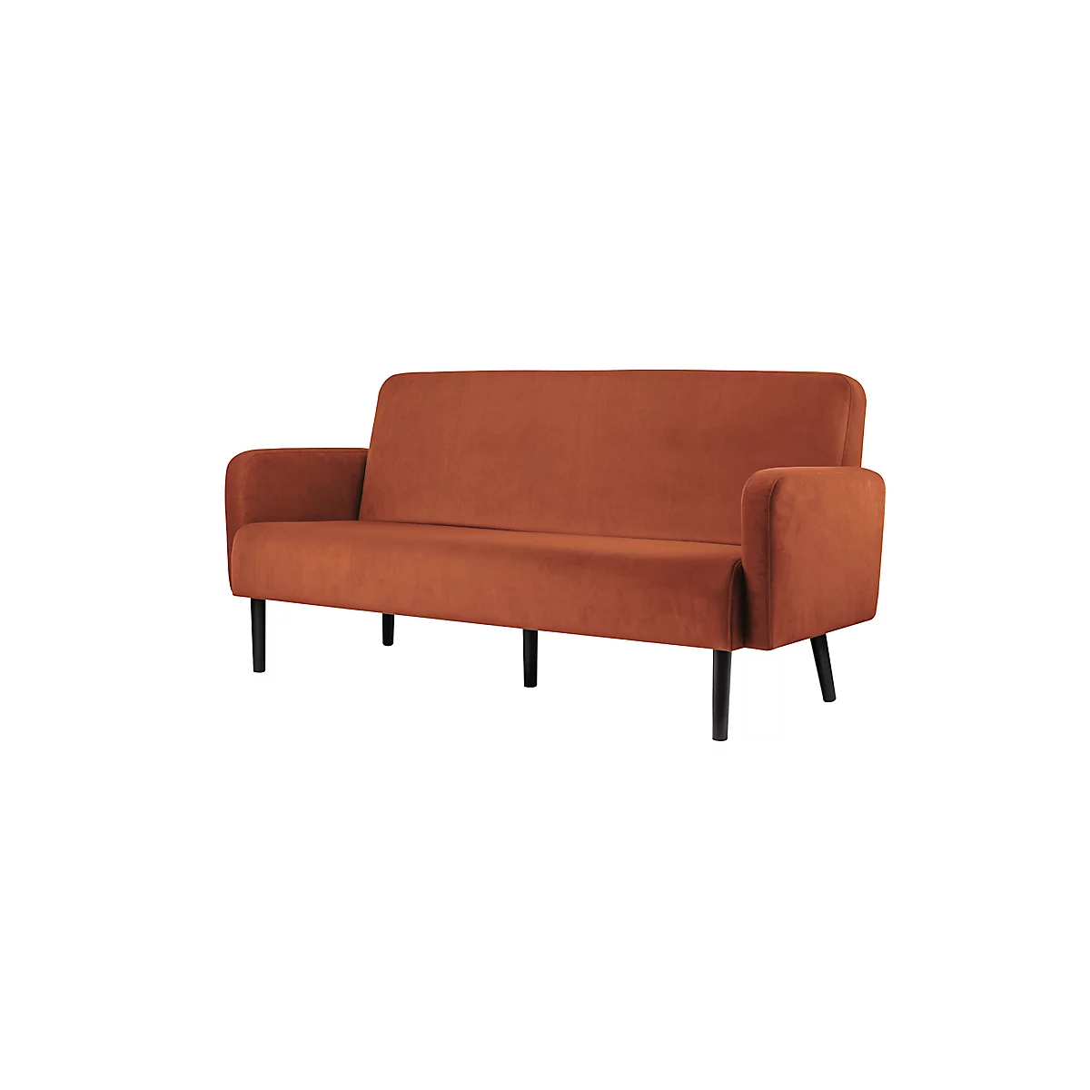 Dreisitzer Sofa meet® by Paperflow LISBOA, Samtbezug rostfarben, Fußgestell schwarz, B 1760 x T 815 x H 830 mm