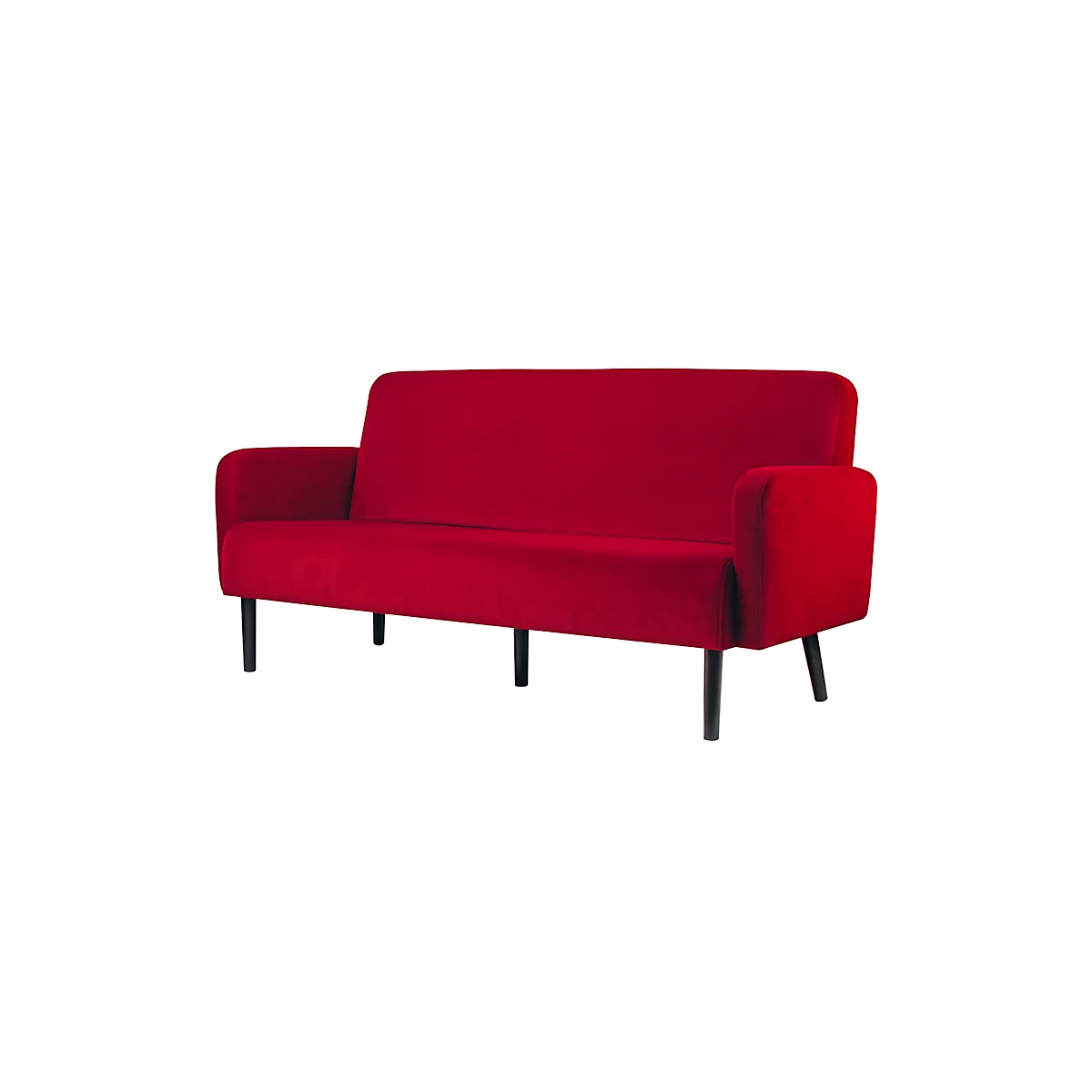 Dreisitzer Sofa meet® by Paperflow LISBOA, Samtbezug rot, Fußgestell schwarz, B 1760 x T 815 x H 830 mm