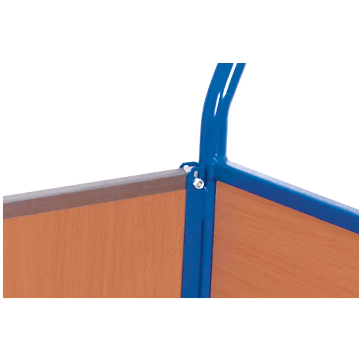 Driewandwagen, staal/MDF-plaat, decor gentiaanblauw/beuken, L 850 x B 475 mm, afneembare zijwand, TPE-wielen met EasySTOP, tot 400 kg
