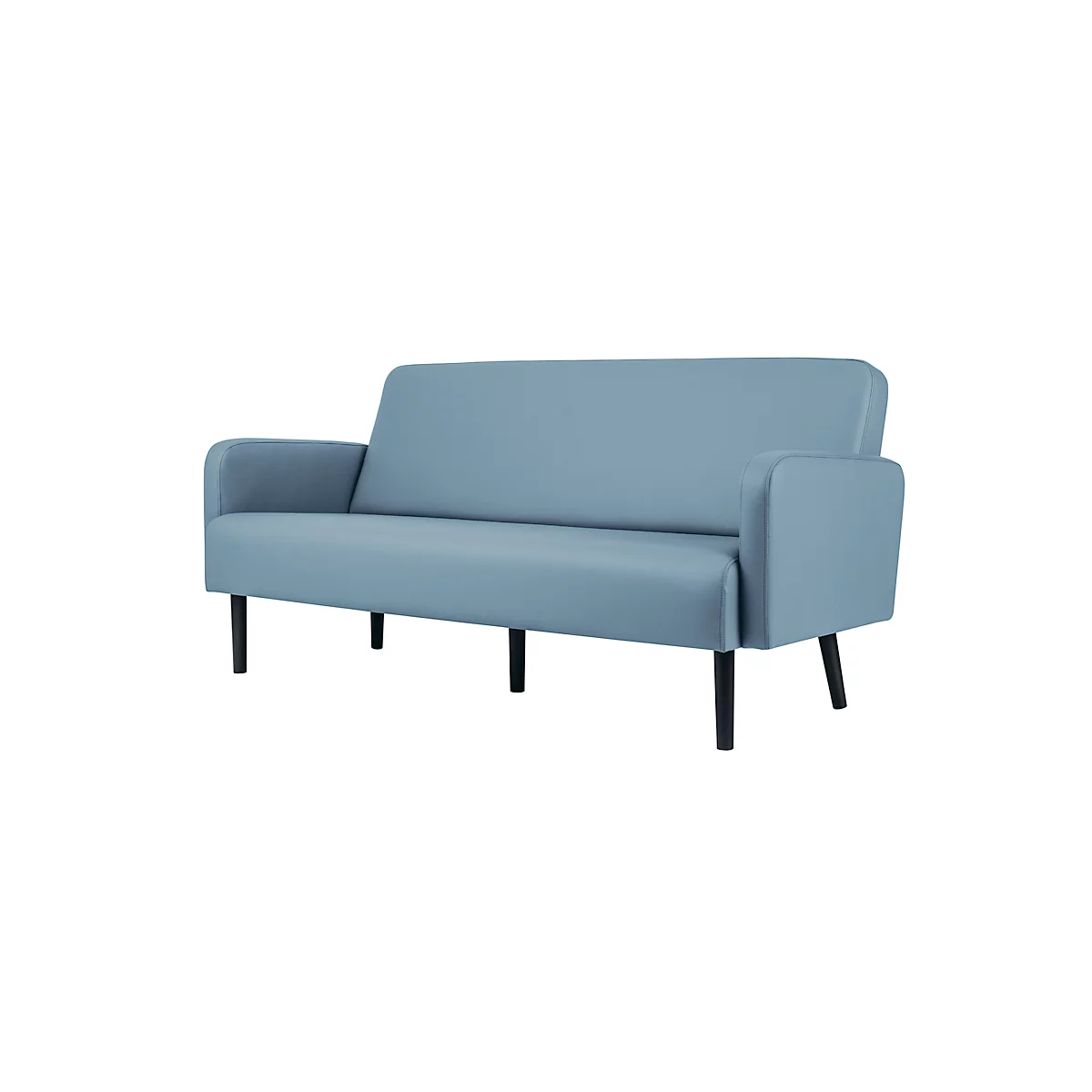 Driezitsbank meet® van Paperflow LISBOA, bekleding van blauwe stof, onderstel zwart, B 1590 x D 550 x H 430 mm