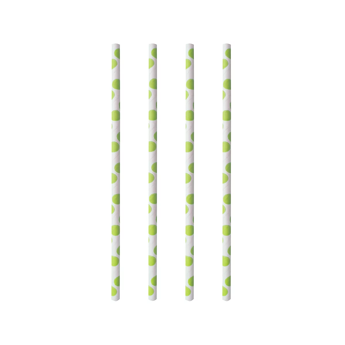 Drinkrietjes Papstar Green Dots, wegwerp, L 200 x Ø 6 mm, gemaakt van FSC®-gecertificeerd papier, wit met groene stippen, 100 st.
