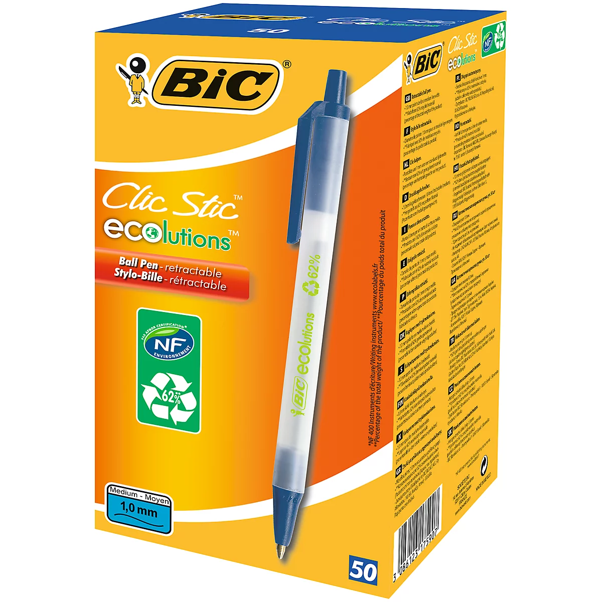 Druckkugelschreiber BIC® ECOlutions® Clic Stic, 0,4 mm, recycelt, blau, 50 Stück