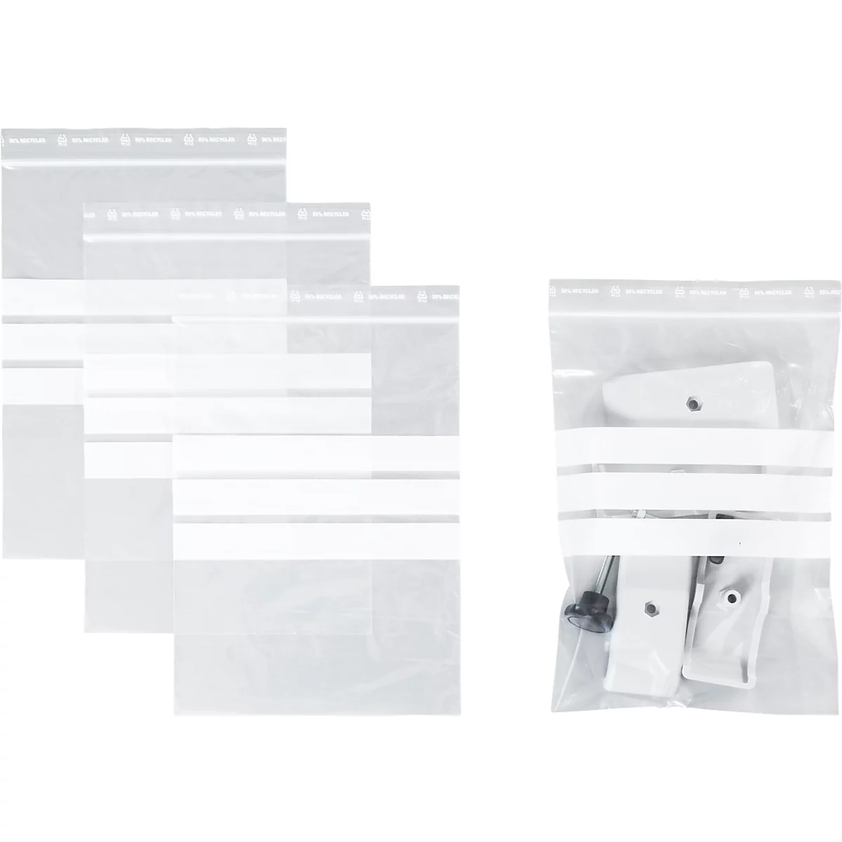Drukzakken - polypropeen - 50% geregenereerd - 160 × 220 mm - 50 µm - 3 inschrijvingsvelden - transparant - pak van 1000 stuks